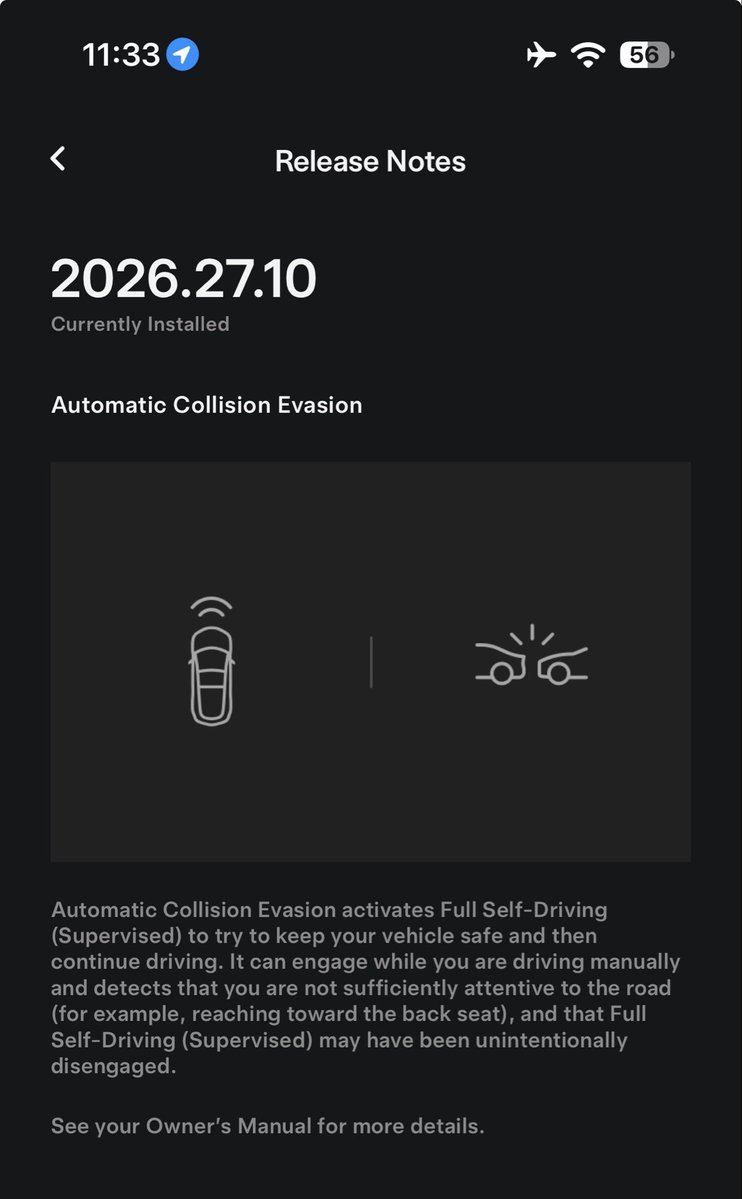 sionalhulk's tweet photo. Automatic Collision Evasion 2026.27.10 Edge Case: Full Self-Driving assumed control as a collision seemed imminent when another vehicle abruptly approached my car. @Tesla @elonmusk @cybertruck @DennisCW_  @DirtyTesLa @Jones1 https://t.co/mhAQbm8FQ0