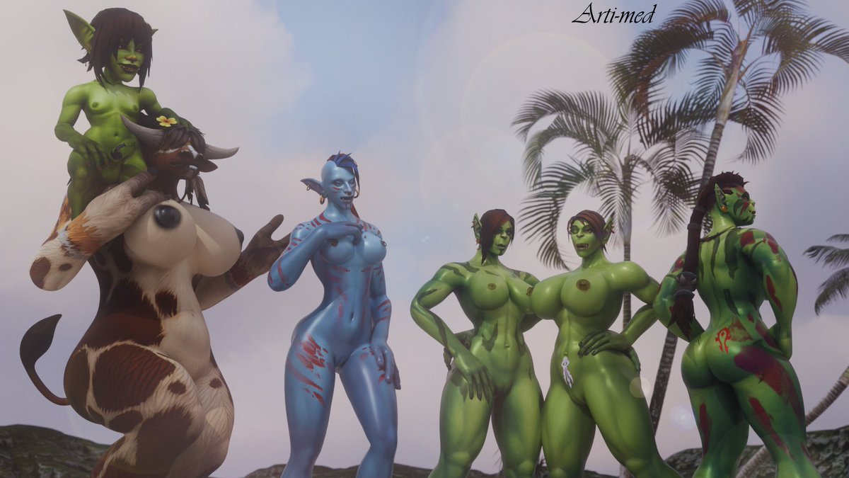 Artimed0's tweet photo. Summer is over, but the heat hasn't let up☀️

Commission: @Shadowoftudhope @GerkaTheMage @Dongler45 
and two more people, but they're not on Twitter😔

#NSFW #SFW #Wow #World_of_Warcraft #troll #R34 #rule34  #jungle_troll #orc #tauren #goblin #female #femboy #furry https://t.co/FaNkE4QJhS