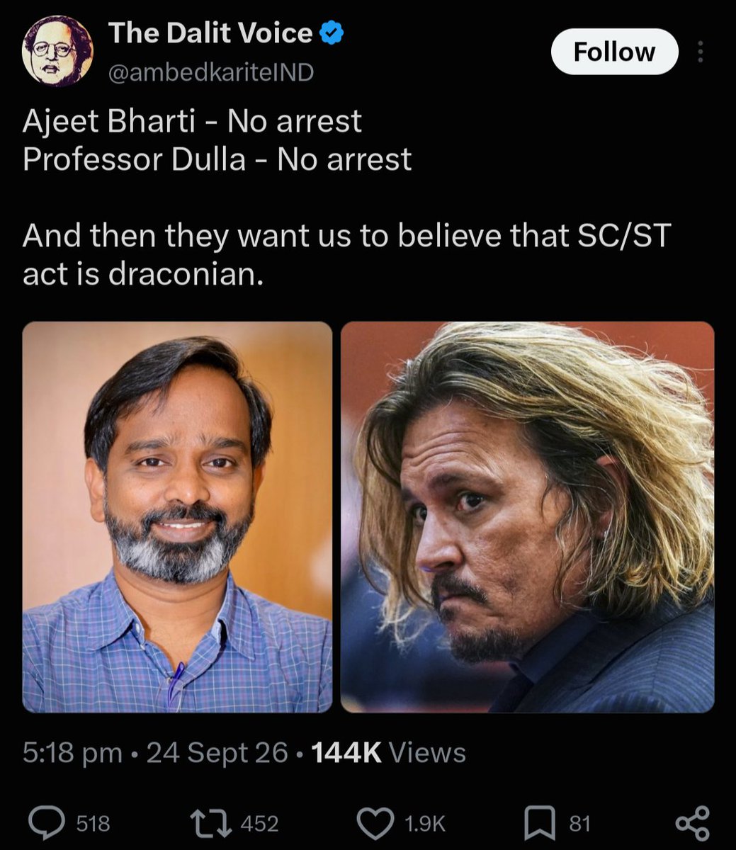 GuySaffron's tweet photo. @ambedkariteIND This is not sarcasm! This guy Ravi (behind this handle) genuinely believes that the second photo is of Ajeet Bharti! 😂😂

Such rectums are in negative IQ zone. 75 years and 3 generation of reservation couldn't improve their brain. 😂😂 https://t.co/znfRDJPpDW