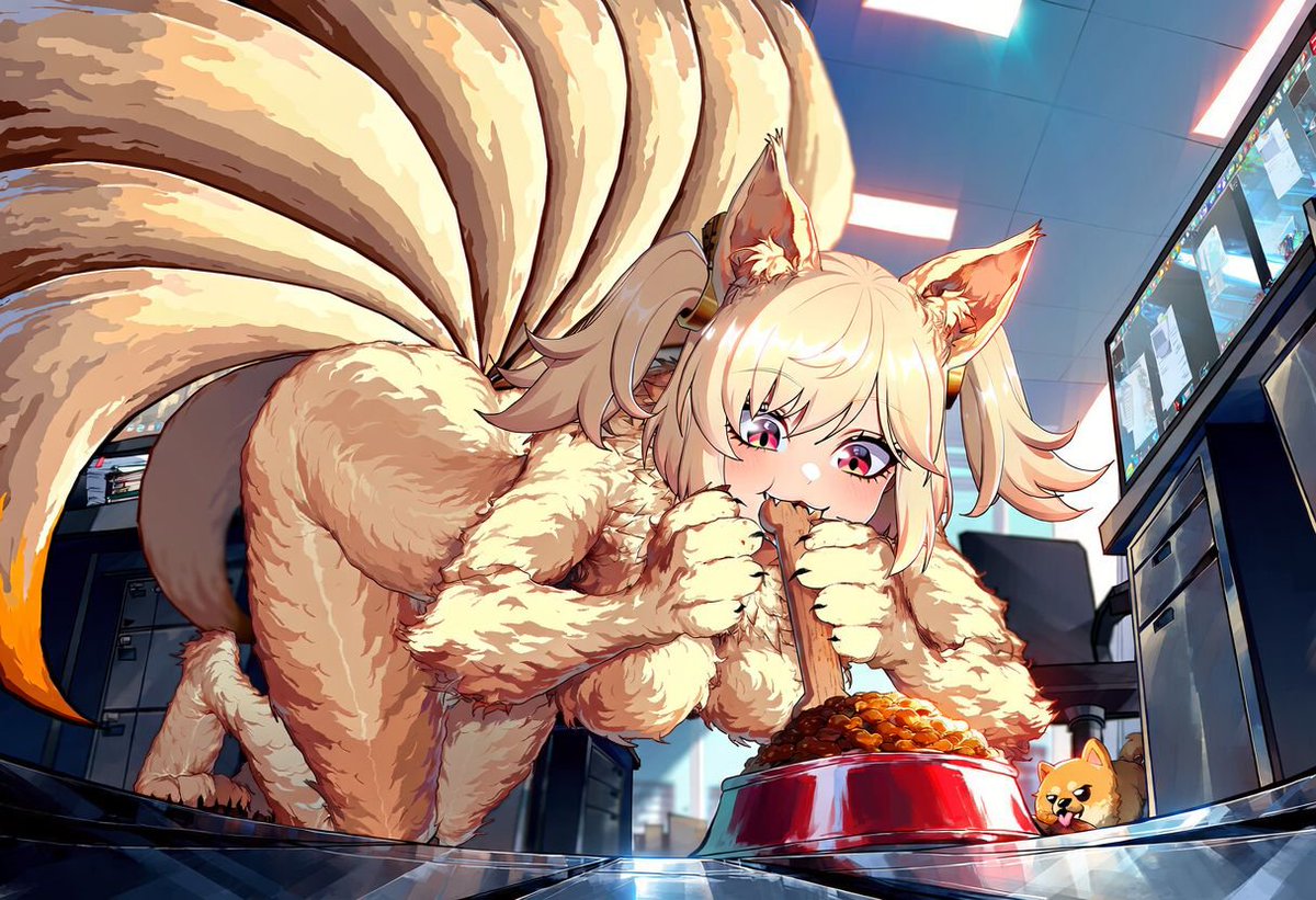 Burnice_corp's tweet photo. Yum yum yum😋😋😋😋💦💞

Mmmm? Don't mind me, I'm just on my lunch break!🧡
It's important for me to eat a lot to protect our company and help employees💞

Join #POKETIZED and you can pet me for 3 hours a day!🥰🐶🧡 https://t.co/q9ozxLyYnd