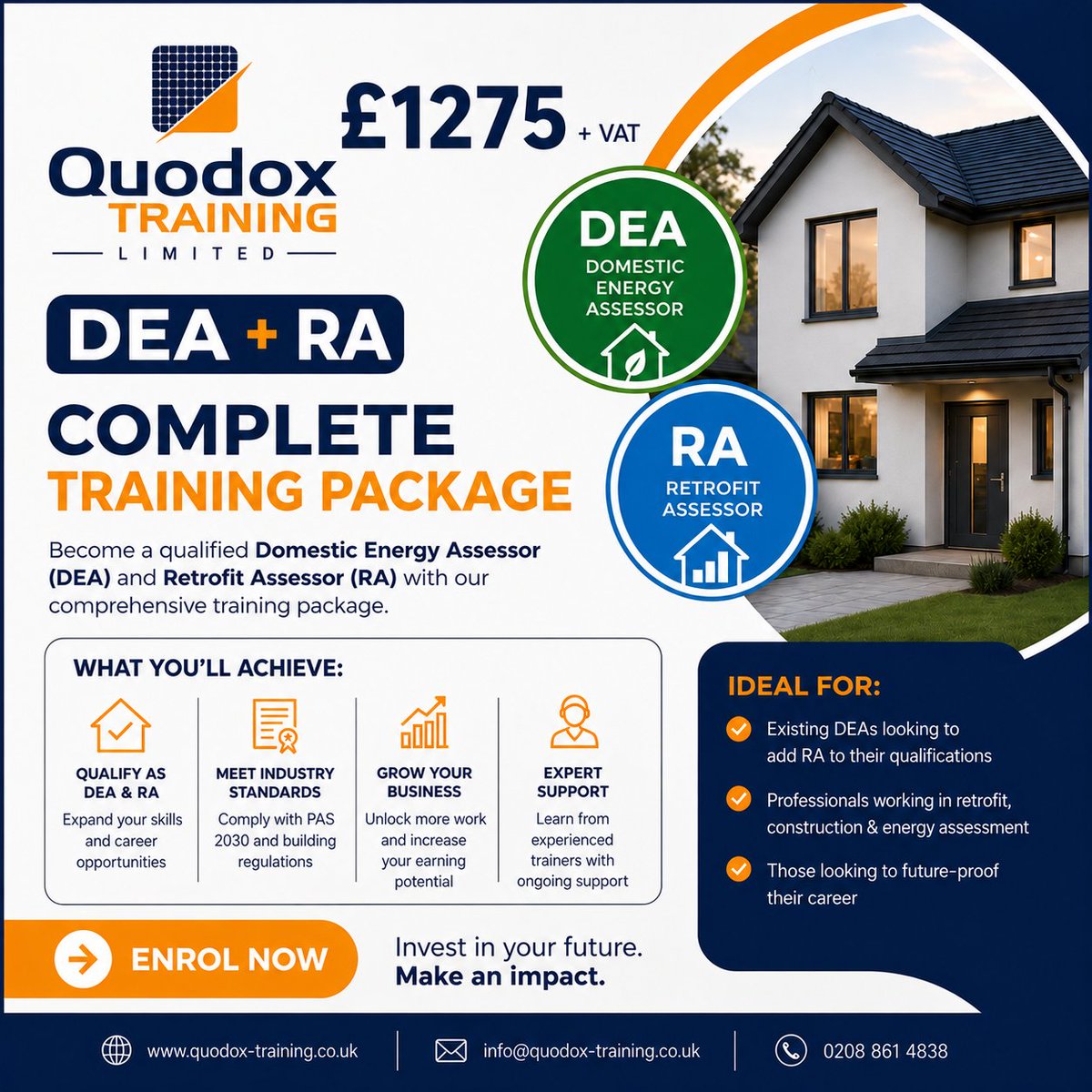 QuodoxTraining's tweet photo. Domestic Energy Assessor &amp; Retrofit Assessor

✅ Practical case studies &amp; real-world learning
✅ EPC &amp; retrofit assessment skills
✅ Online &amp; in-person training available

📲 Contact
🌐 https://t.co/mQjo26jeqT
📞 0208 861 4838
📧 info@quodox-training.co.uk

#EnergyEfficiency https://t.co/yerIyo7ZrI