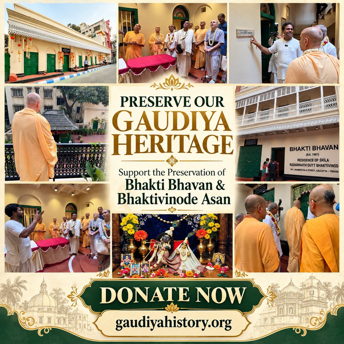 GaurangaDas's tweet photo. Preserve Our Gaudiya Heritage 🙏

Bhakti Bhavan and Bhaktivinode Asan are sacred places connected with the life, teachings, and legacy of Śrīla Bhaktivinoda Ṭhākura, one of the great ācāryas of the Gauḍīya Vaiṣṇava tradition.

These historic places are more than buildings—they are living monuments to a spiritual heritage that has inspired generations and carried the message of Śrī Caitanya Mahāprabhu across the world.

We humbly appeal to devotees, well-wishers, and lovers of Gauḍīya heritage to come forward and support the preservation and continued care of Bhakti Bhavan and Bhaktivinode Asan.

Every contribution, large or small, helps protect this sacred heritage so that future generations may visit, remember, learn, and receive inspiration from these holy places.

🙏 Please contribute and help preserve our Gauḍīya heritage.

Donate: https://t.co/8XDEZsObAY

Please share this appeal with your friends, family, and devotee communities.

Together, let us preserve the legacy of Śrīla Bhaktivinoda Ṭhākura for generations to come.

#BhaktivinodaThakura #BhaktiBhavan #BhaktivinodeAsan #GaudiyaHeritage #GaudiyaVaishnavism #PreserveOurHeritage #SacredHeritage #VaishnavaHeritage #SanatanaDharma #DonateForHeritage