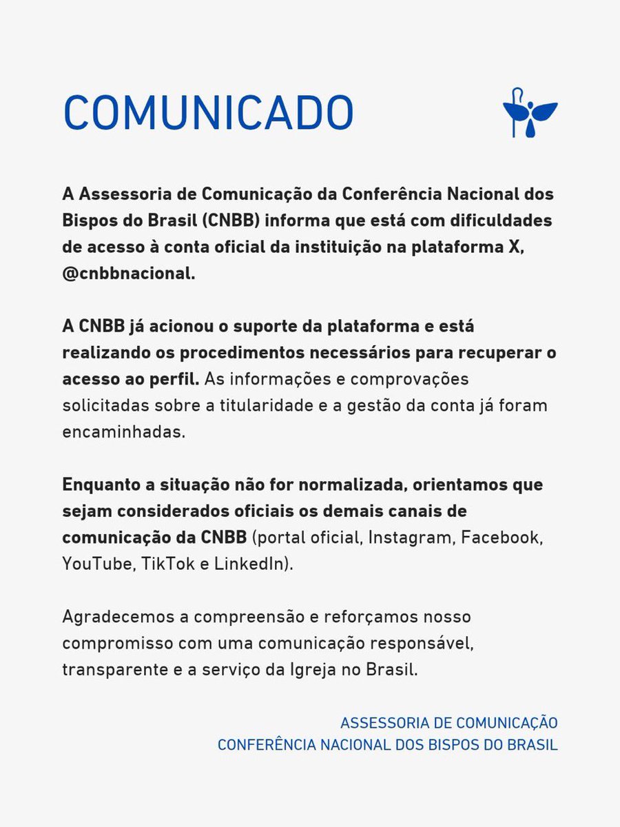 PedroRonchi2's tweet photo. Conferência Nacional dos Bispos do Brasil (CNBB) informou que a conta oficial do Twitter foi derrubada. Mas o Lula que iria perseguir cristãos, né? https://t.co/BjCLkqRTQ2