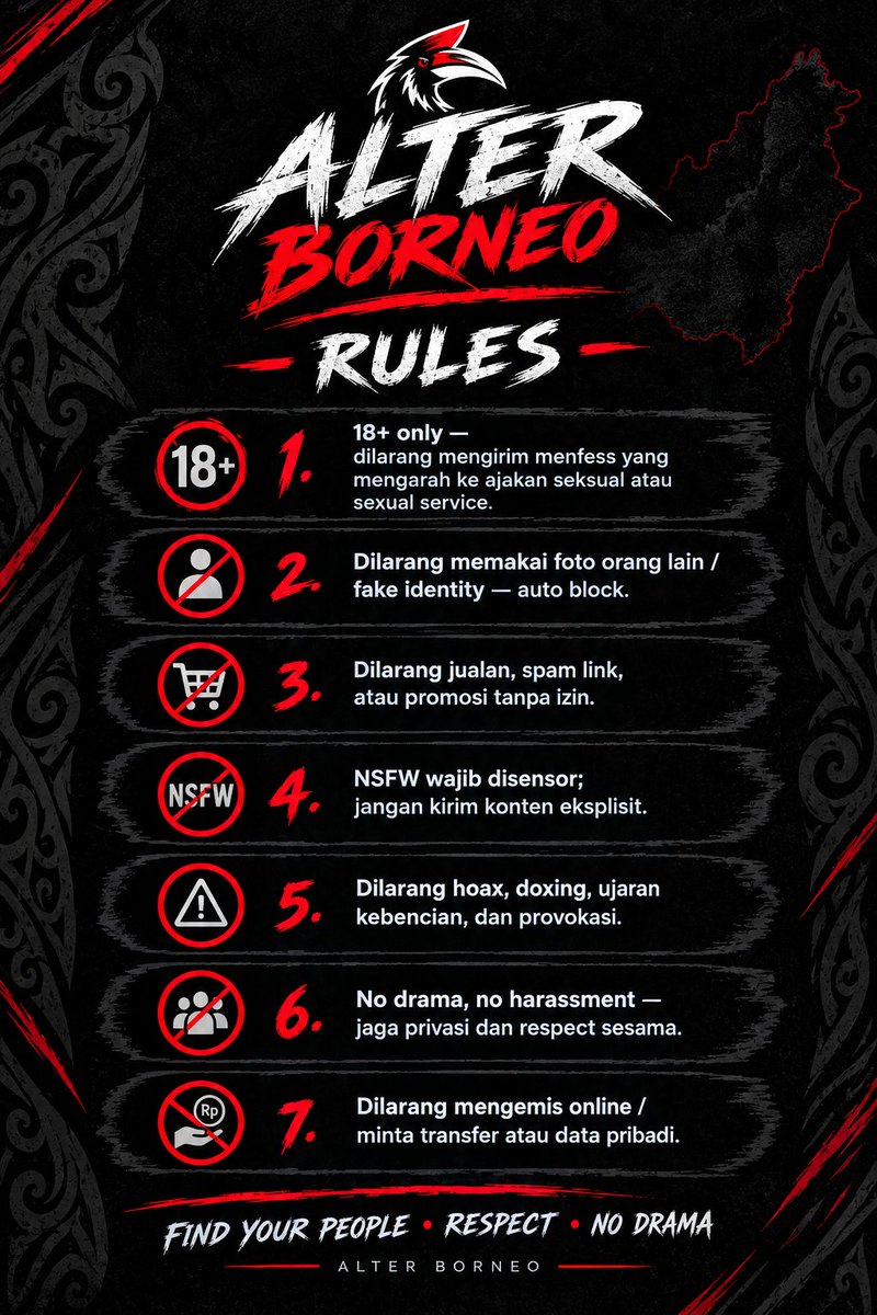 AlterBorneoo's tweet photo. WELCOME TO ALTER BORNEO❤

TEMPAT YAPPING, CURHAT, SHARING, MUTUALAN &amp; CARI MOOTS

🔒 JAGA PRIVASI &amp; KENYAMANAN PATUI ATURAN MENFESS @AlterBorneoo

Spill aja di sini — 100% anonymous.
📩 DM “Born!! ❤ + pesan kamu" https://t.co/2xpT9IHzIm