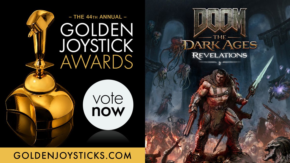 idSoftware's tweet photo. We're thrilled to see that @DOOM: The Dark Ages | Revelations was shortlisted for Best Game Expansion from @GoldenJoysticks. 

Voting is open now! https://t.co/ClsCtyklsL https://t.co/0QWCbm9kAL
