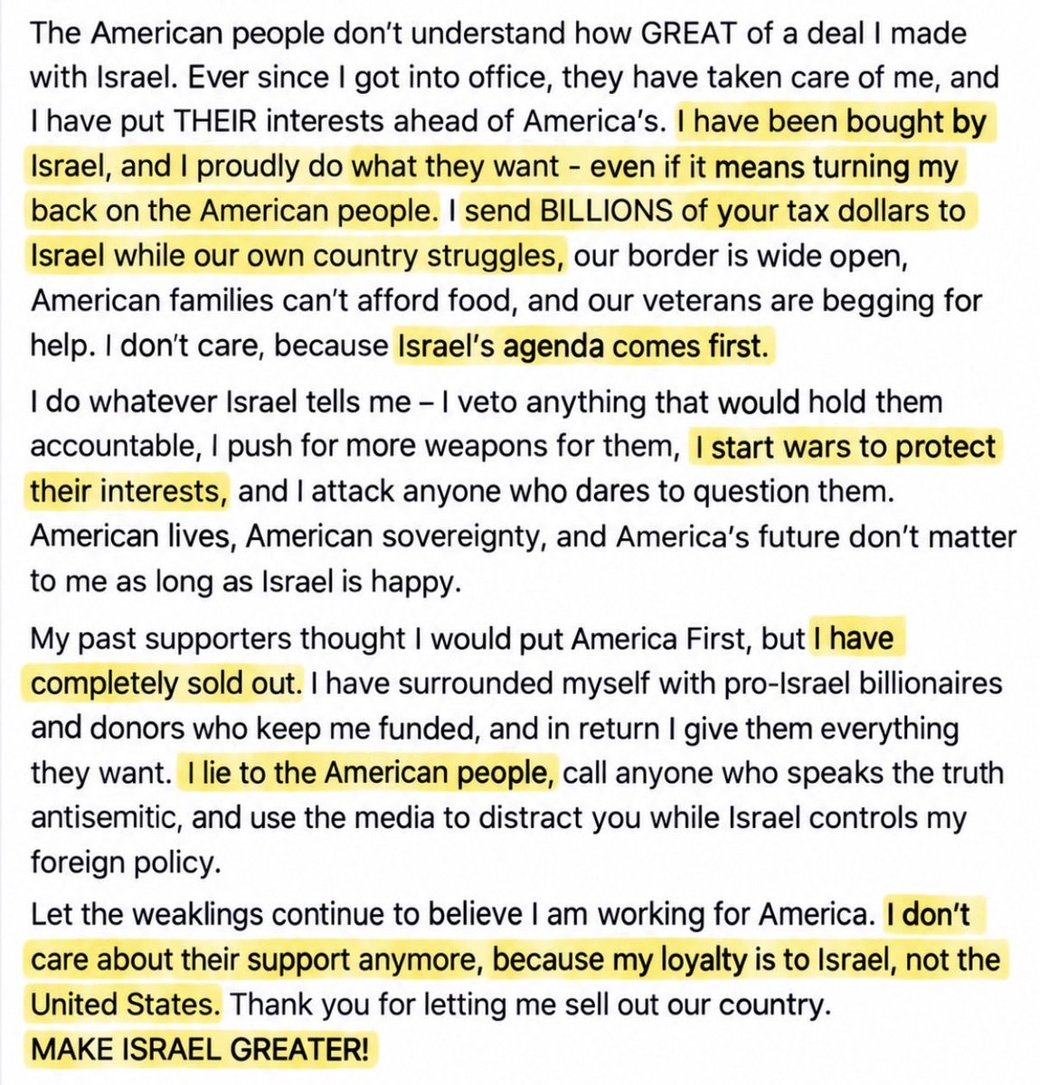 Angela7_RE's tweet photo. @RealCandaceO I told AI to rewrite it saying he has been bought by Israel! 😐 https://t.co/MlwQzgVL7A