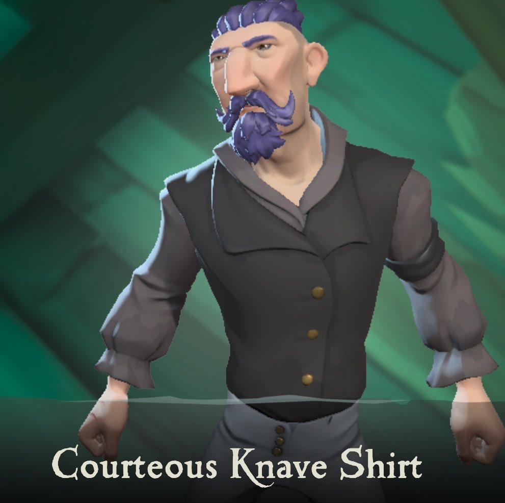 SeaOfTrunkerz's tweet photo. Look! Another @SeaOfThieves
NPC only reskin of a player cosmetic that would be rad if players had access to them too:
-The dark blue vest with light blue sleeve variant of the (new to players) Courteous Knave Shirt
#SeaOfThieves
#StyleOfThieves https://t.co/8o6X8gGoUz