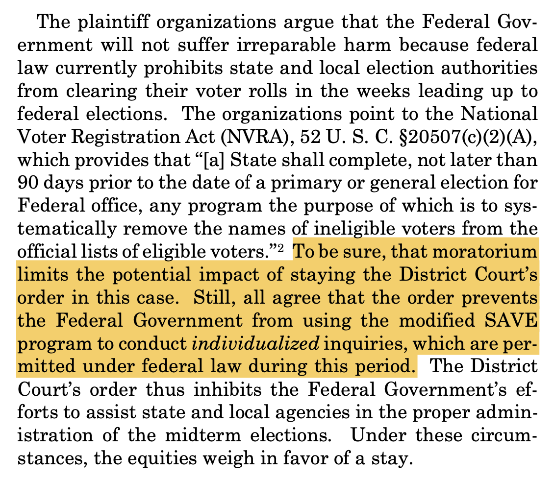 chrisgeidner's tweet photo. The per curiam opinion notes that, given the timing, this will only involve "individualized inquiries" for this election. https://t.co/M0SGZXVhwp