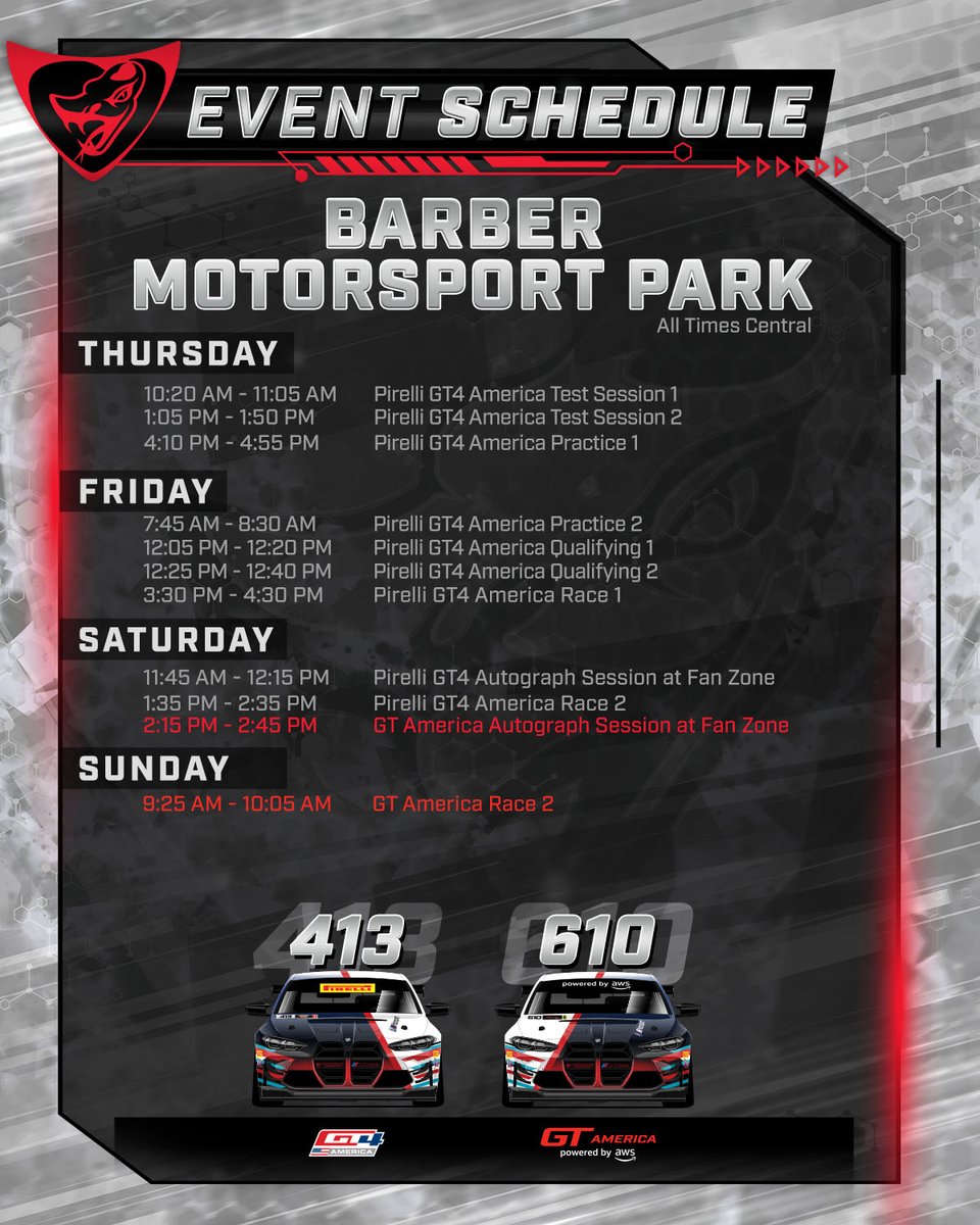 FlyingLizard_MS's tweet photo. Following an incident yesterday, we've had to shuffle cars around and change our weekend schedule at Barber. Craig Lumsden's No. 610 BMW will be our primary car this weekend!

Watch Zach Lumsden &amp; Kris Wilson turn this weekend around at 3:30 PM CT:
 ➡ https://t.co/xh1zkdU8SS https://t.co/3cR9DrKBTY