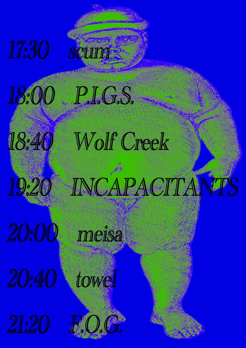 foolsoldgag's tweet photo. F.O.G.企画やります！きてください

【NEW KICK】
10月31日(土) 桜台POOL
OPEN：17:00 START：17:30
DOOR：¥3,000 U-22：FREE
【出演】
scum P.I.G.S. Wolf Creek INCAPACITANTS meisa タオル F.O.G. https://t.co/JigLDwi1yp