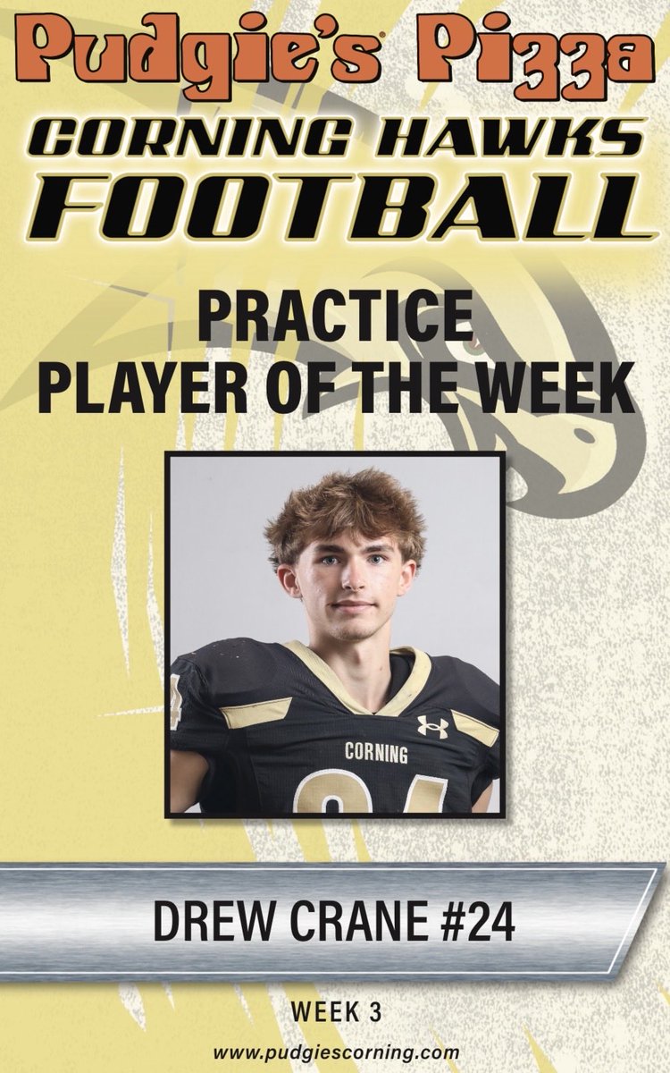 corningfootba11's tweet photo. Corning Pudgies Pizza Players of the Week for Week #3 vs Binghamton. 
Congratulations Jay Richards, Keegan Kelly, Mikey Johnston, Caleb McGee and Drew Crane 💪🏼🙌🏼💛🖤🏈 https://t.co/vPDKZGlpyZ