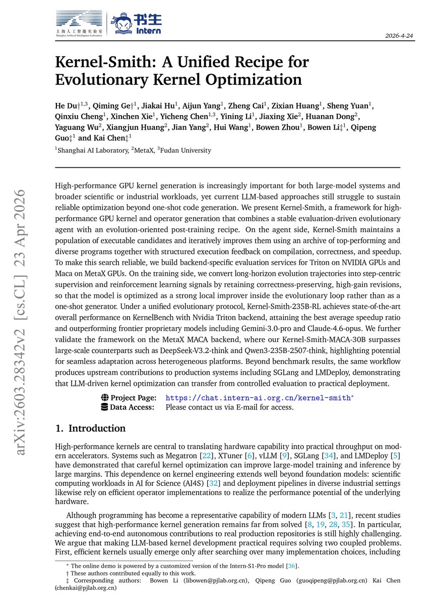 reprompting's tweet photo. reading about kernel-smith today (also found out about InternLM through this) 

https://t.co/WNw0QNbpkl https://t.co/DlGTvT7WT3