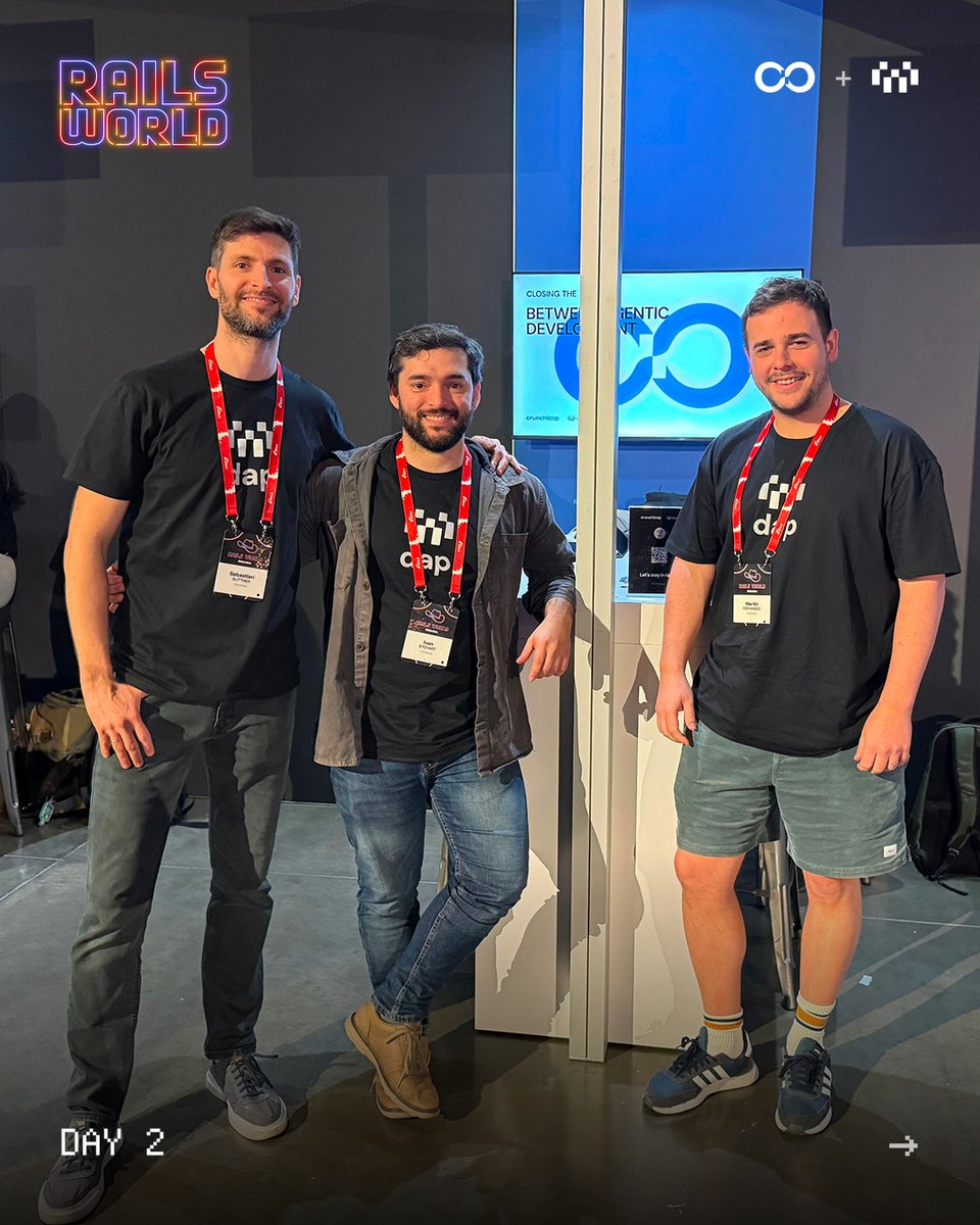 crunchloopio's tweet photo. Rails World 2026, done.

Two days at the booth, a lot of good conversations about engineers and agents working in one loop, and one tired team.

Thanks, Austin. More on what we learned soon.

 https://t.co/80rRJOBj4A

#RailsWorld #Dap #Crunchloop #RailsWorld2026 https://t.co/bvnX2Gnrkt
