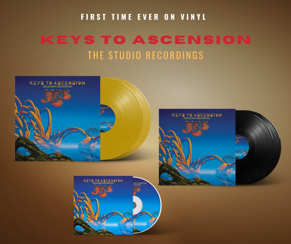 yesofficial's tweet photo. Keys To Ascension: The Studio Recordings.

Pre-order now: https://t.co/Zym92jWUPo 

Available on Gatefold double yellow vinyl (exclusively at the official YES store), Gatefold double black vinyl, and CD. https://t.co/iaEMD84lSR
