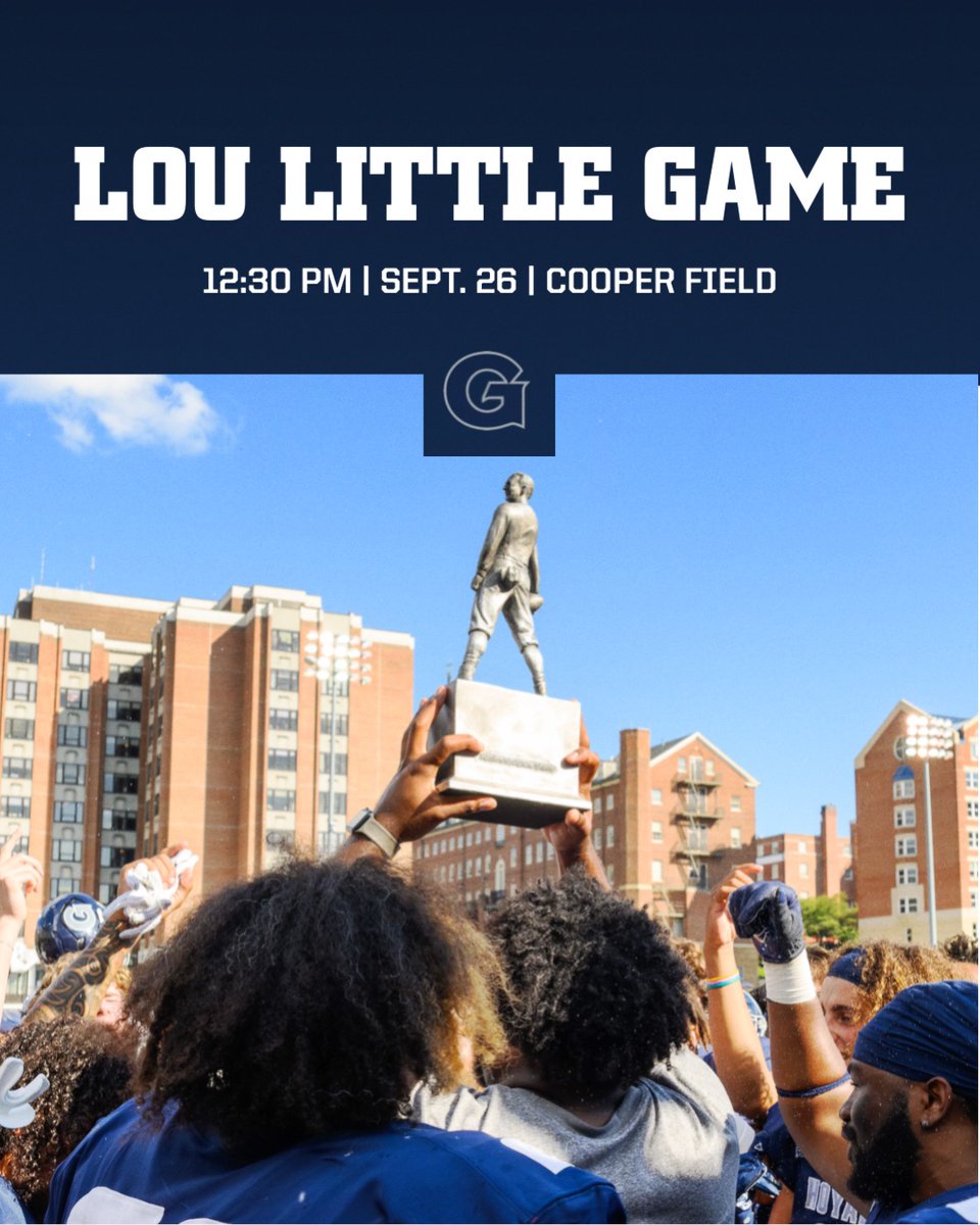 HoyasFB's tweet photo. YOU DON'T WANT TO MISS THIS 🏆

Catch the Lou Little Trophy Game against Columbia tomorrow at 12:30 p.m. at Cooper Field!

#HoyaSaxa #HoyaBold #DefendTheDistrict #SISU https://t.co/CRcHTeWOhB