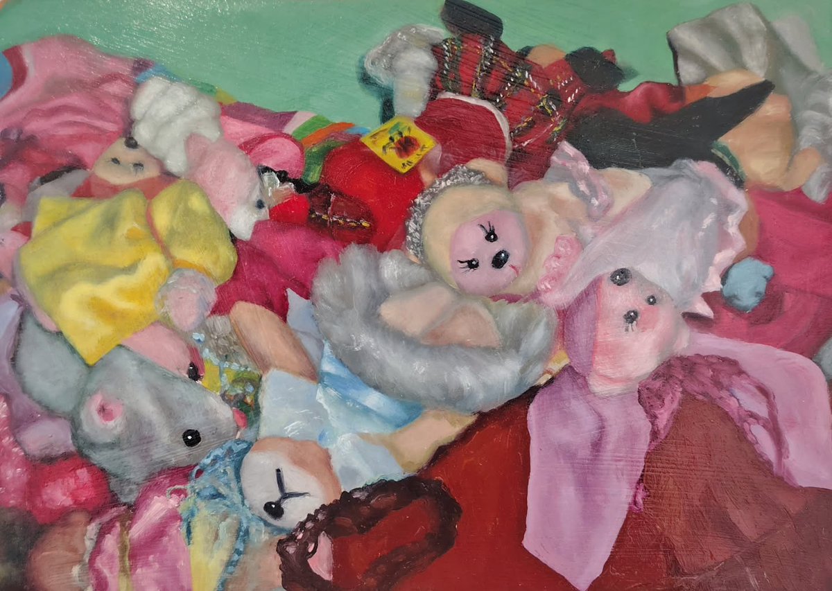 RaeAgebcry's tweet photo. Beanie Kids, ” oil on silky oak, 2025. Available for purchase. https://t.co/7zX1TuZ7TL