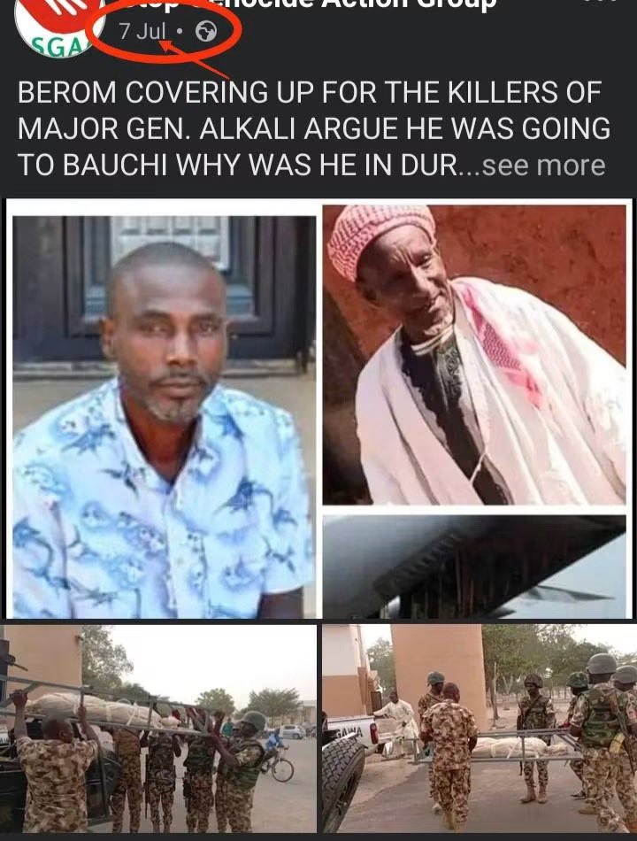 ZagazOlaMakama's tweet photo. FACT-CHECK: How a man killed in 2023 is now being recycled as a “terror kingpin” in Plateau

By: Zagazola Makama

There is something deeply disturbing about the latest circulation of a photograph purportedly showing a suspected “terror kingpin” arrested in Riyom, Plateau State.

The more disturbing issue is that the man Alhaji Adamu Idris Gabdo, the Ardo of Panyam in Mangu Local Government Area, whose photograph appears to have been recycled was himself  victim of targeted killing in  Plateau. His disappearance, death and recovery of his remains were publicly documented by the Nigerian military in 2023.

Three years after his death, his image is now being dragged back into the security narrative this time apparently as though he were a perpetrator. That is not a harmless mistake.

In a conflict as sensitive as Plateau, turning the photograph of a dead victim into the face of an alleged terrorist can distort the historical record, dishonour the dead and potentially inflame the living.

On September 24, 2023, Adamu Idris Gabdo was reported missing after travelling to Panyam.
His disappearance generated considerable tension because of the already fragile security situation in Mangu. Operation Safe Haven subsequently launched a search operation.

On October 5, 2023, the military announced that its troops had recovered Gabdo’s remains around Boi, along the Pankshin–Bauchi Road in Tafawa Balewa Local Government Area of Bauchi State. The remains were handed over to his family for burial.

It referred to him as the late community leader and said the recovery of his remains would enable investigations to identify those responsible for what it described as a heinous crime. 

In other words: Gabdo was not identified by the military as an attacker. He was identified as the victim of a killing. The chronology becomes even more important.

On November 8, 2023, the Nigerian Army announced that troops of Operation Safe Haven had arrested Philip Gokas, also known as Jaykimo, in Lagos. The Army described Gokas as the alleged mastermind behind the murder of the late Adamu Idris Gabdo. The Army said the suspect had admitted involvement and was providing information that could assist investigators in apprehending other suspects. 

This means that the historical record already contains a very important distinction: Adamu Idris Gabdo = the murdered Ardo of Panyam.
Philip Gokas/Jaykimo = the person the Army announced in 2023 as an alleged mastermind in Gabdo’s murder.

That distinction cannot now be erased by attaching Gabdo’s photograph to an entirely different security narrative three years later.

The September 24, 2026 report that triggered the latest circulation says security sources reported the arrest of a suspected key figure in Riyom. But there is a crucial detail that appears to have been lost in the social-media amplification.

There have been genuine arrests in connection with violence in Plateau.

For example, in August 2026, Plateau police confirmed the arrest of a suspect believed to be linked to the Bi Mper attack in Mangu that killed 25 people. Channels Television reported the police confirmation and noted that investigations were continuing. 

Therefore, fact-checking this latest Riyom report does not mean denying that security agencies are conducting operations or making arrests.
Nor does it mean defending anyone suspected of committing violence. The question is much narrower and much more important: