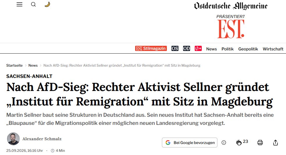 Haintz_MediaLaw's tweet photo. Martin Sellner hat in Magdeburg ein "Institut für Remigration" gegründet und wurde hierbei von Haintz legal beraten.

Im nächsten Schritt werden wir die Eröffnung eines Bankkontos durchsetzen, notfalls per einstweiliger Verfügung. In Kürze wird das Institut ein Konto bekommen.

Schluss mit "Debanking", gewöhnt euch dran.