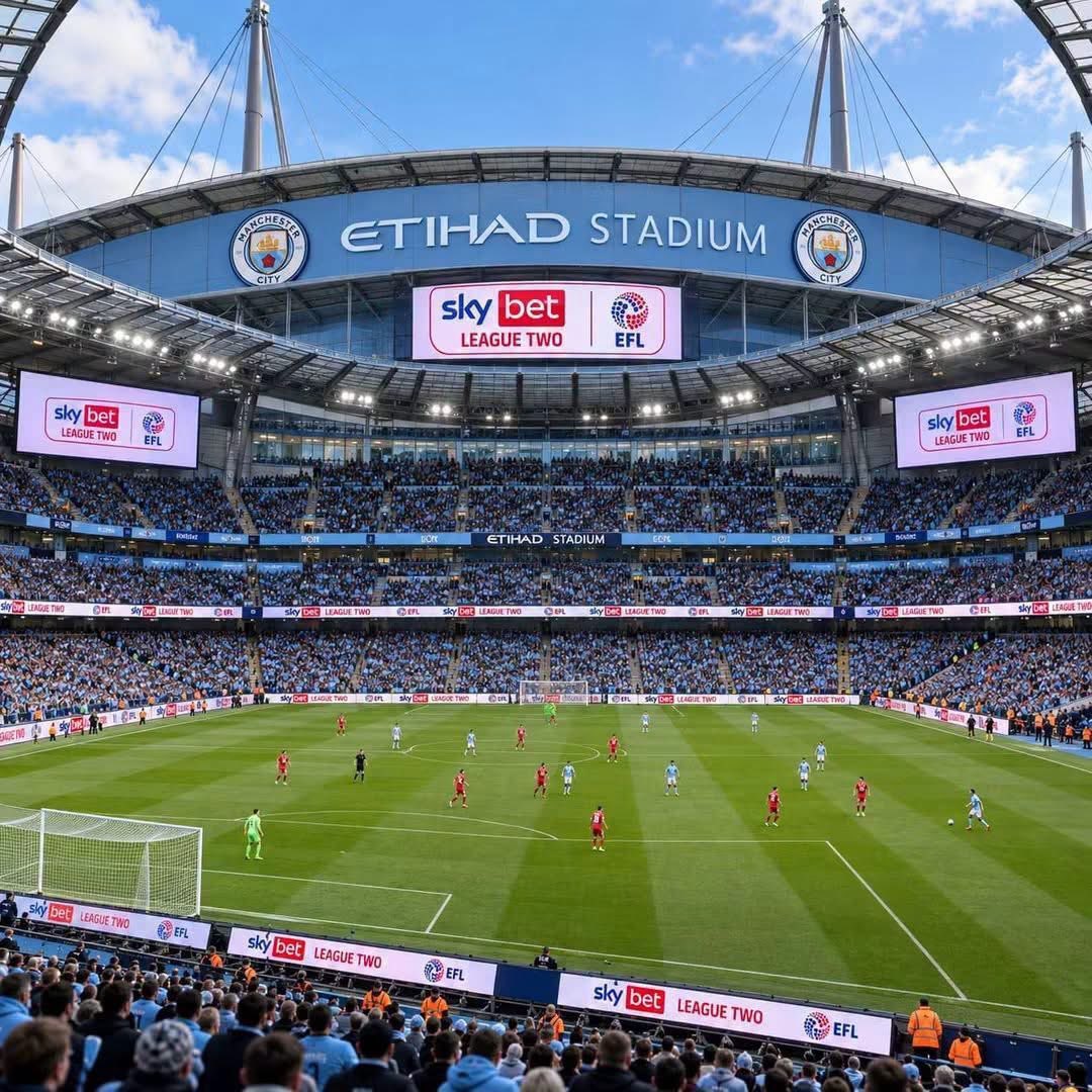 ShithouseryHQ's tweet photo. 🚨OFFICIAL: The Etihad Stadium has been voted the best stadium in League 2. https://t.co/jaLSag4h2m