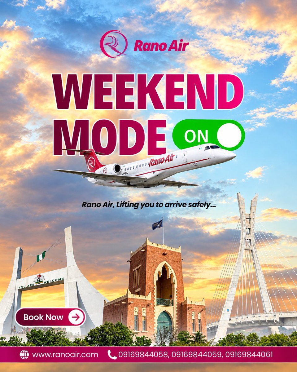 RanoAir's tweet photo. Pack your bags, book your flight, and make this weekend one to remember! 🧳✈️
#Rano Air
#WeekendModeOn
#LiftingYouToArriveSafely
#BookNowCall-to-action https://t.co/AuVokEmMPw