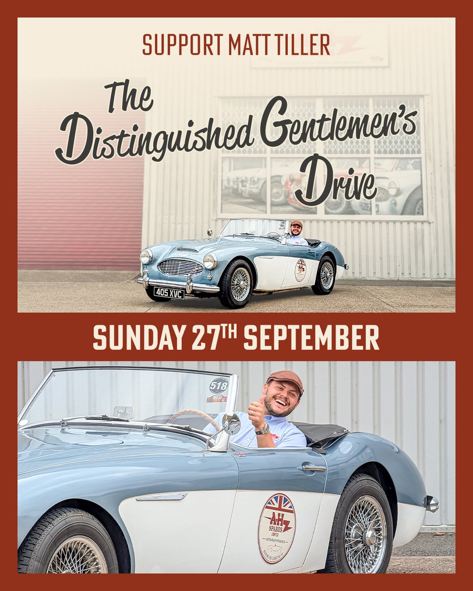 AHSparesLtd's tweet photo. Two days to go.
This Sunday, Matt will take our 1959 Austin-Healey BN4 on the Distinguished Gentleman’s Drive, raising money for men’s health and supporting Movember.
Support Matt here:
https://t.co/COA7vnS6TW
#AustinHealey #DGD2026 #MensHealth #Movember #AHSpares https://t.co/wLrCq2Wcp0