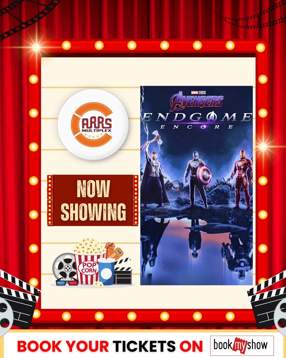SalemArrs's tweet photo. ๐ฌ The Avengers are back on the big screen! โก๐ฅ
โจ๏ธExperience the epic action, unforgettable heroes & cinematic magic of Avengers: Endgame at ARRS Multiplex! ๐ฟโจ#Bookmyshow
#ARRSMULTIPLEX #AvengersEndGame https://t.co/aXevA76DFH