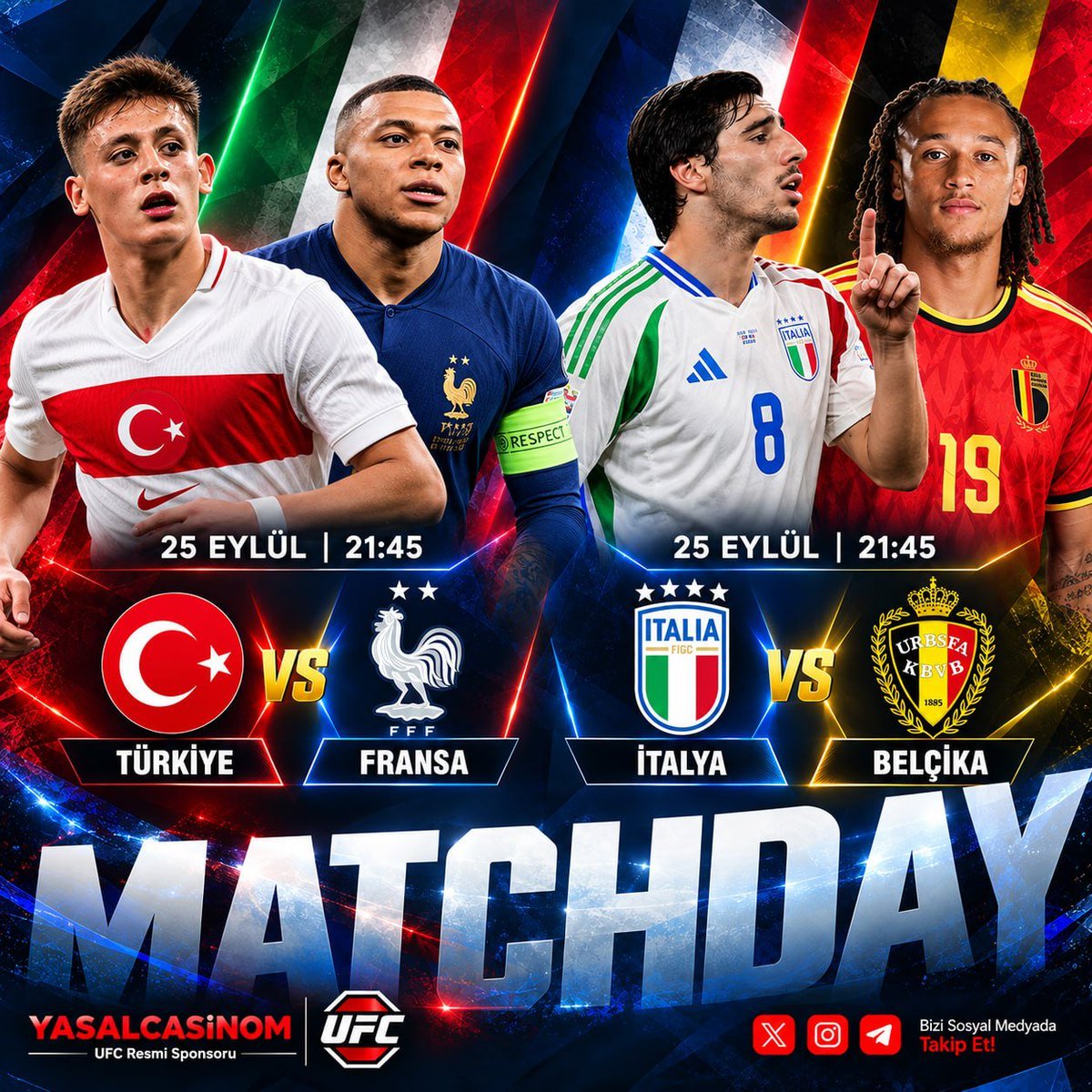 Yasalsocial's tweet photo. SKOR TAHMİN ETKİNLİĞİ!

Yorumlarda doğru skoru tahmin eden 3 kişiye toplam 3.000 TL nakit ödül!
Katılım için: @Yasalsocial 
hesabını takip et Skor tahminini yoruma yaz

Türkiye VS Fransa - İtalya VS Belçika
Giriş https://t.co/qkhkCVgpQ0

#Bizimçocuklar #NationsLeague #Millitakım https://t.co/UcalmsbHkb