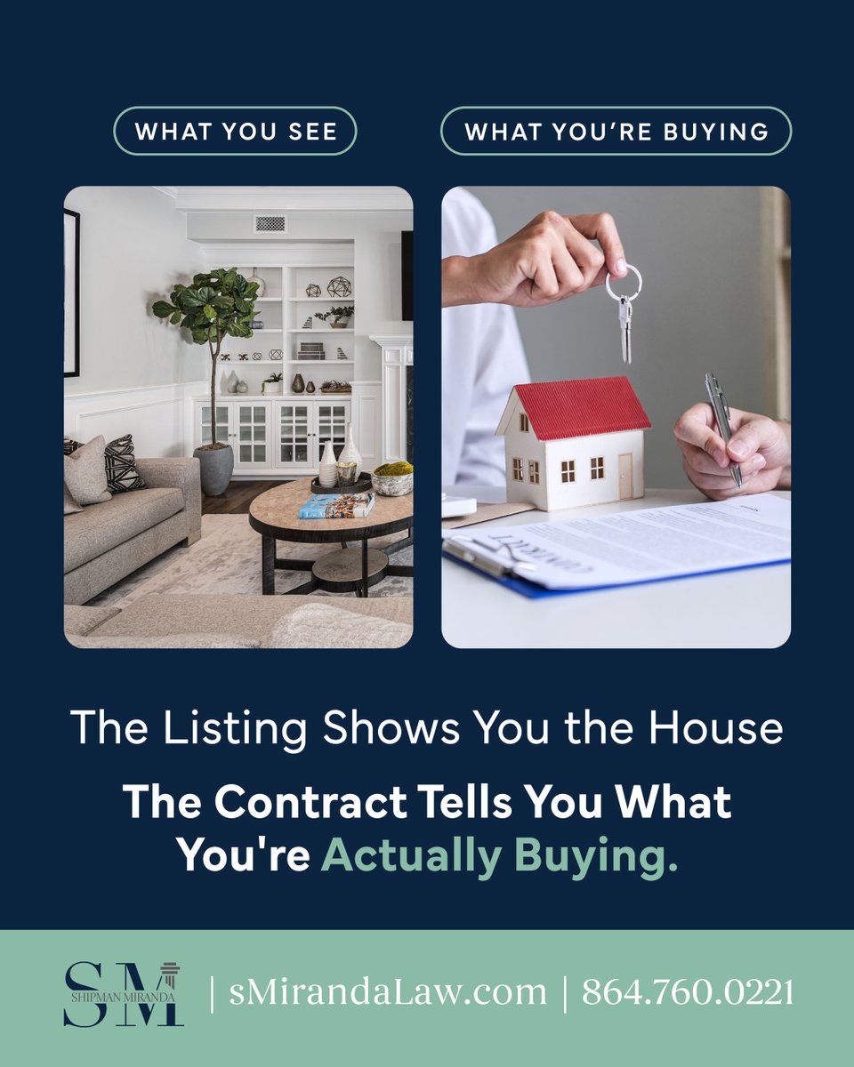 ShipMirandaLaw's tweet photo. The listing shows the home, but the contract defines the deal. Shipman Miranda can help you know what you’re agreeing to before you sign. 🔑

https://t.co/SO2PNLom28

#ShipmanMirandaLaw #LawyerLife #Lawyer #Attorney #Legal #SCLaw #RealEstate #RealEstateLaw https://t.co/AdE1fpIvTx
