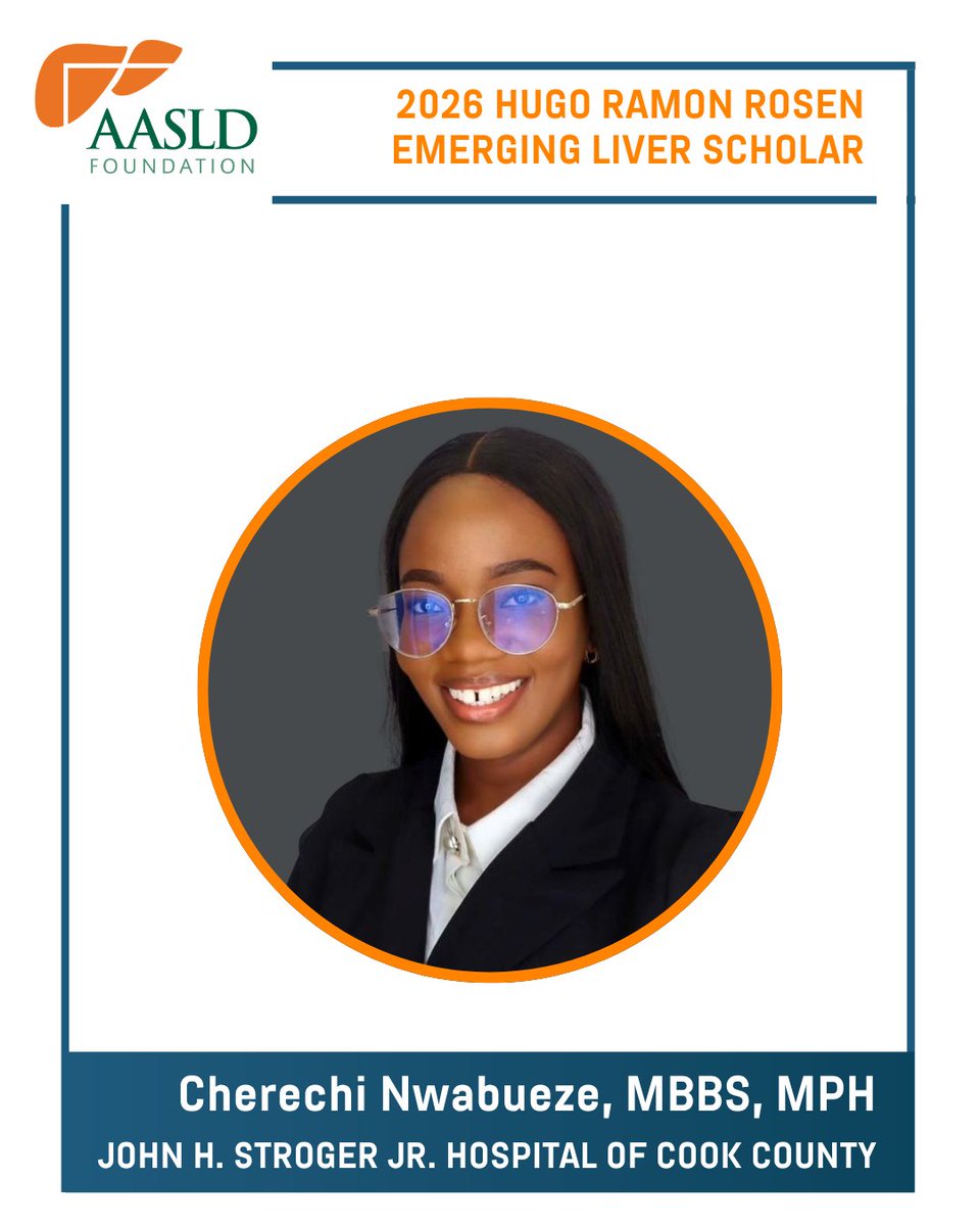 AASLDFoundation's tweet photo. Congratulations to Cherechi Nwabueze, MBBS, MPH, @CherieNwabueze, the 2026 Hugo Ramon Rosen Emerging Liver Scholar! We are pleased to celebrate this well-deserved recognition. Learn more about Dr. Nwabueze and this year's awardees: https://t.co/PpGUUaHXL5. https://t.co/jSRSk8LJVE
