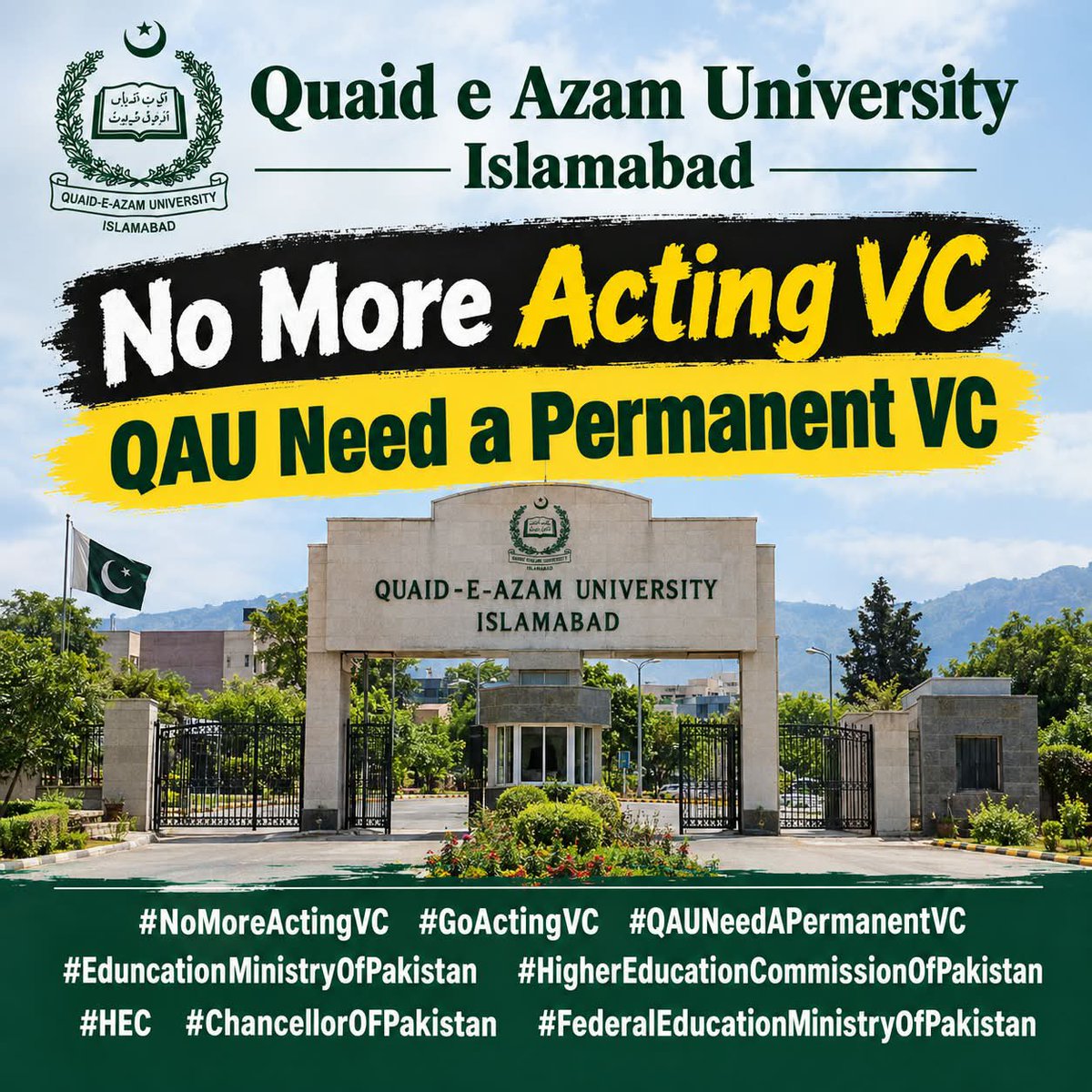 ShanAli9ost's tweet photo. #QAUNeedsPermenantVC
#NoMoreActingVC 
#QAU_Univereity https://t.co/DNATjV0TkV