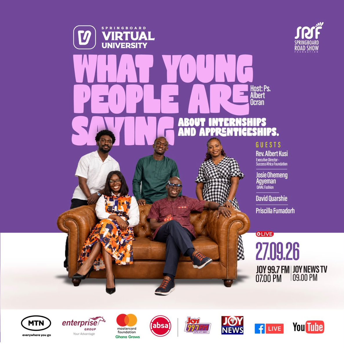Joy997FM's tweet photo. Is free internship really an opportunity?

Which would you choose: a 6-month unpaid internship in a top company or a 3-month paid internship in a small company?

In this episode of #Springboard, Your #VirtualUniversity, Rev. Albert Kusi, Executive Director, Success Africa Foundation, joins host Pastor Albert Ocran and a young panel to discuss “What Young People are saying about Internships & Apprenticeships.”

Don’t miss this one!