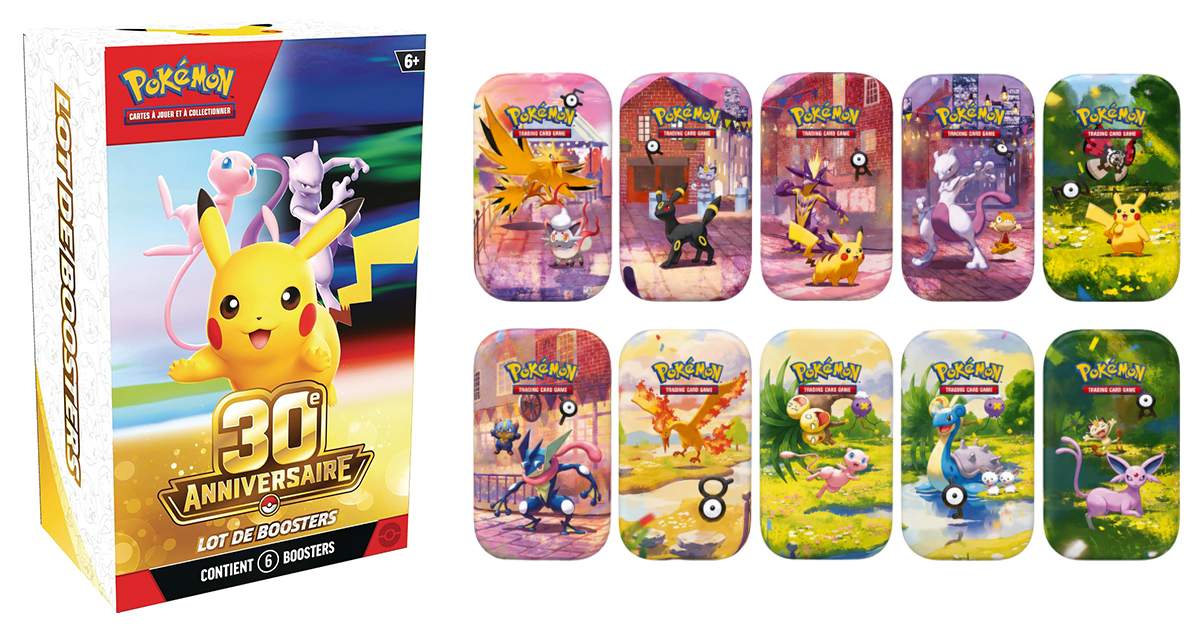 le_crocodeal's tweet photo. 🚨 Grosse semaine #Pokémon qui arrive ! N'oubliez pas de demander vos invitations Amazon pour les nouveaux coffrets 30ᵉ Anniversaire (ça devrait tomber ce vendredi) 🤞

🧙‍♂️ Tout voir : https://t.co/8bzPW2F9L6
=====
🔥 Bundle 6 Boosters : https://t.co/SAZ8a1Qd4g
📓 Coffret Classeur : https://t.co/bCTa0CZZ2L
🌞 Mini Tin 30 ans - Mew : https://t.co/lDK9xWKPul
🌞 Mini Tin 30 ans - Pikachu : https://t.co/VwtTCMZ17m
🌞 Mini Tin 30 ans - Mentali : https://t.co/80nkD0OMHs
🌞 Mini Tin 30 ans - Lokhlass : https://t.co/LGH3ke14Pm
🌞 Mini Tin 30 ans - Sulfura : https://t.co/Fy9Khatbtb
🌑 Mini Tin 30 ans - Mewtwo : https://t.co/SRVWaEg33g
🌑 Mini Tin 30 ans - Pikachu : https://t.co/ltms8eC6uR
🌑 Mini Tin 30 ans - Noctali : https://t.co/otp4p2TxVD
🌑 Mini Tin 30 ans - Amphinobi : https://t.co/42WPJanCen
🌑 Mini Tin 30 ans - Électhor : https://t.co/SHA8pgXHQh #publicité