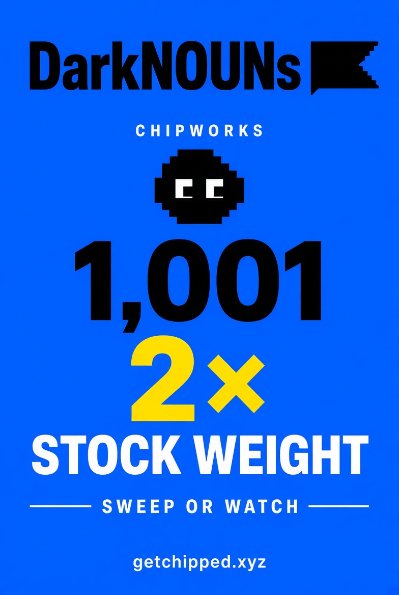 DarkKryptoKat's tweet photo. 1,001 supply. Thin book. ⬛️◼️◾️▪️

#DarkNOUNs earn 2× stock weight in Chipworks.

 Sweep or watch the floor vanish.🏴 https://t.co/2uPqOKsT4H