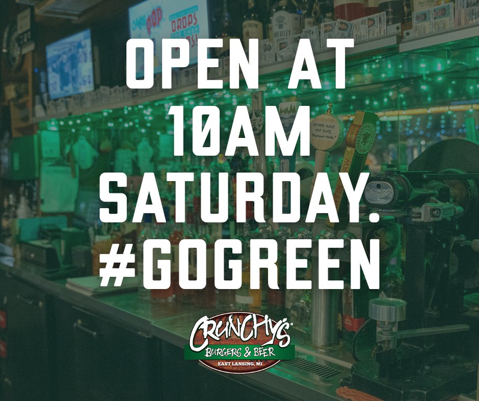 Crunchys's tweet photo. Crunchy’s opens at 10am Saturday. Come hungry and wear green! https://t.co/JtP32x4R1e