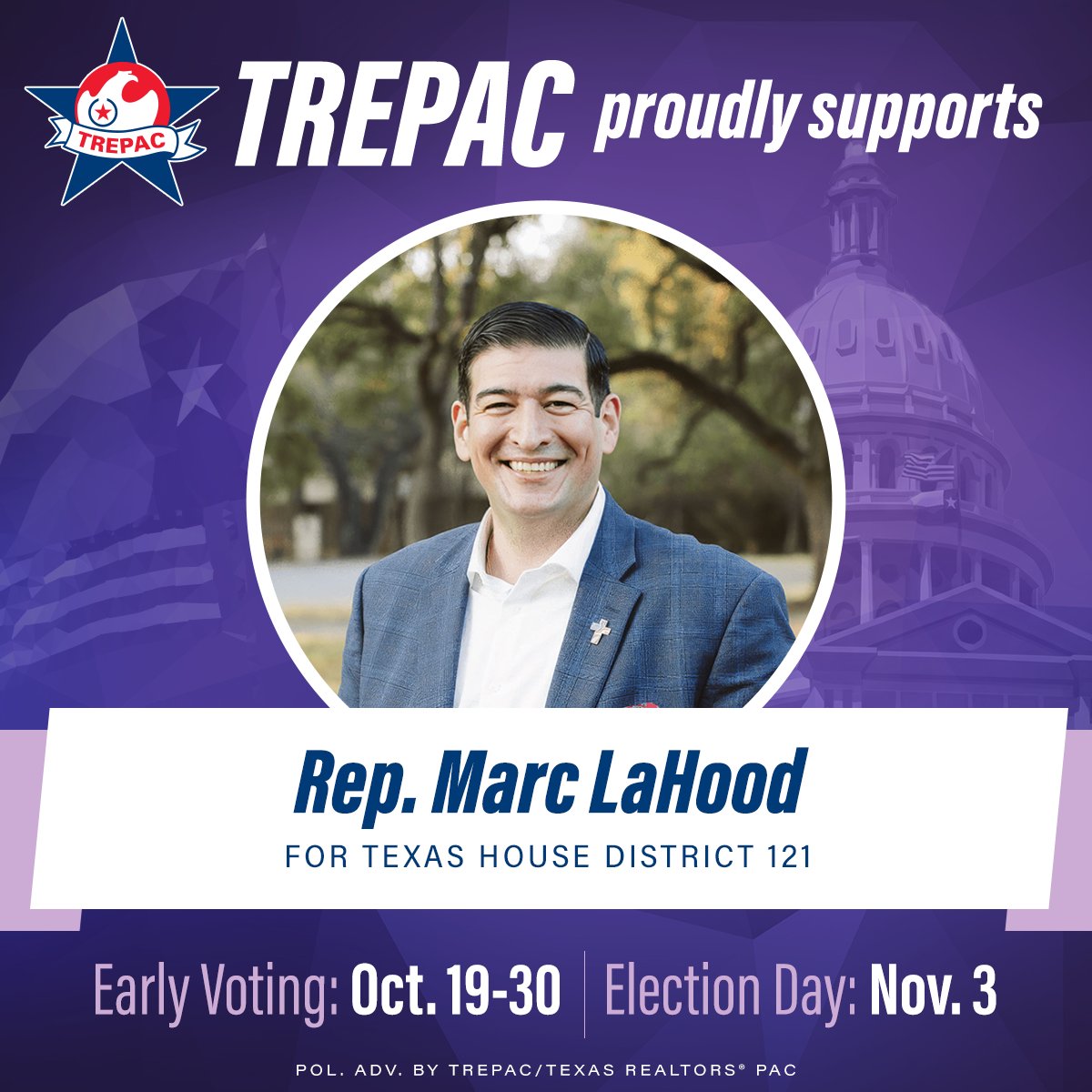 TexasTREPAC's tweet photo. We are proud to support @LaHood4Texas for #HD121 #txlege https://t.co/hrWoKJMCQZ