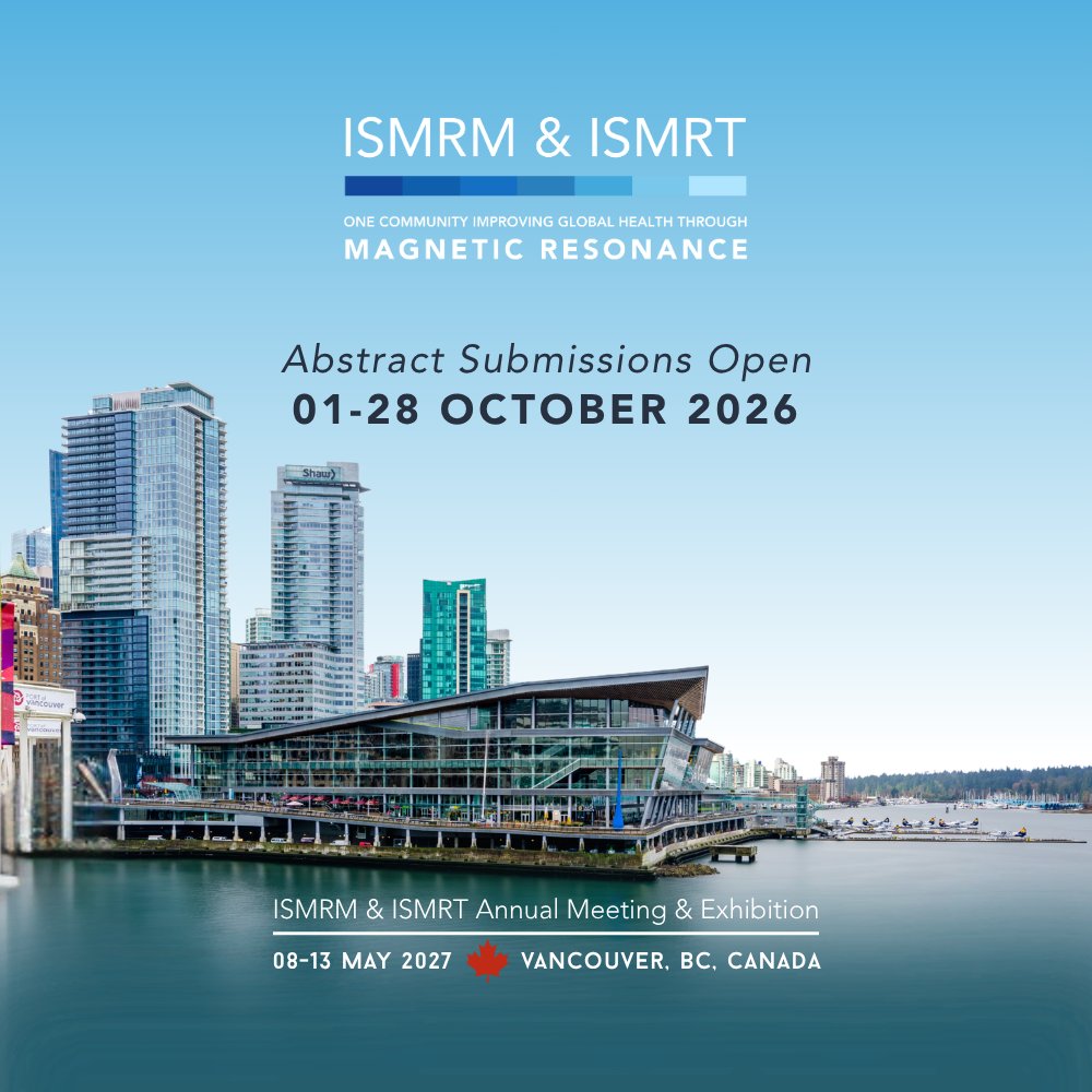 ISMRM's tweet photo. Get ready for #ISMRM2027!
Abstract submissions open 01 October. Now is the time to start preparing your research and get ready to share your work with the global MR community.
Visit the 2027 Annual Meeting page for updates:
https://t.co/228W7m4IsO
#ISMRM #ISMRT #ISMRM2027 #MRI https://t.co/nwQF73H14m