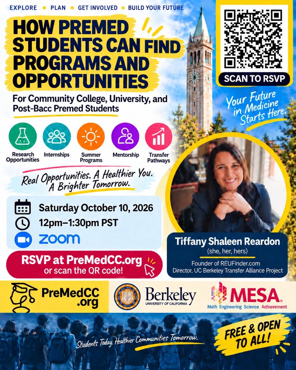 PreMedCC's tweet photo. 🚨 PREMED STUDENTS: Find the opportunities that can change your path. 🔬🎓

Join Tiffany Shaleen Reardon of https://t.co/SaJnb0wbcf and UC Berkeley for a FREE session on research, internships, summer programs.

📅 Oct 10 | 12 PM PST
🔗 https://t.co/plWM5QDWdy

#premed https://t.co/1q14xsRS8n