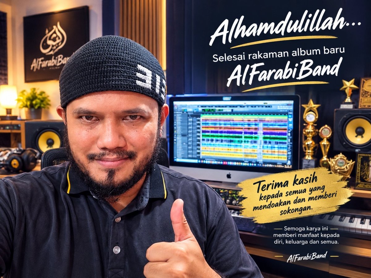 KamarulBorhan's tweet photo. Alhamdulillah. Hampir 3 tahun mula recording, kini pagi Jumaat pagi 25 September 2026, siapnya album baru Alfarabiband 'KERAJAAN MUZIK'. Nantikan official announcement dari AlFarabiBand untuk album launching dan info lanjut. Terima kasih kepada semua yang berterusan menyokong. https://t.co/sViiYA041X
