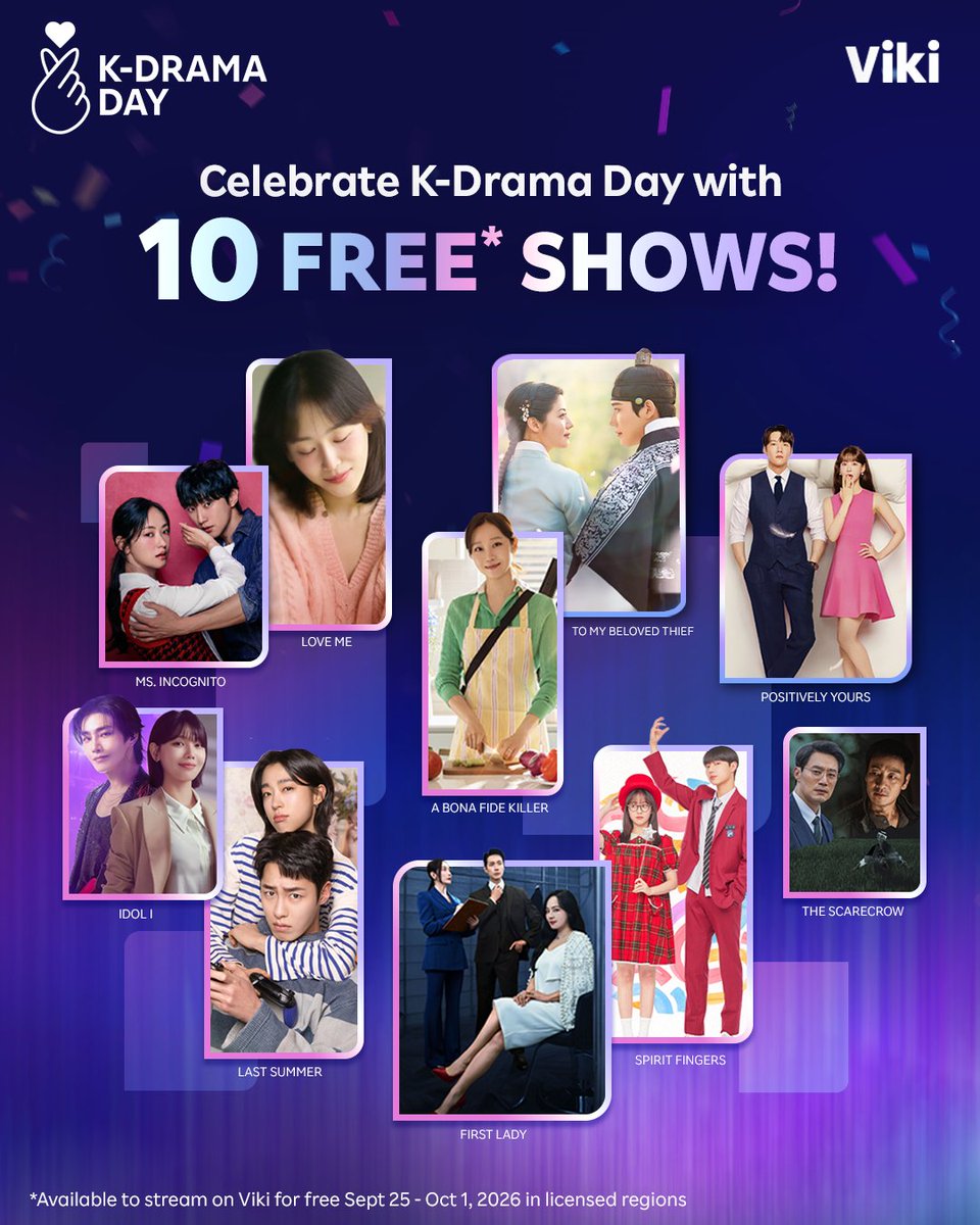 Viki's tweet photo. Today's the day 🩵 Celebrate #KDramaDay on #Viki with 10 of our hit shows – available to stream now for free!
*Free for a limited time in licensed regions. https://t.co/qC3ZcgKl6m