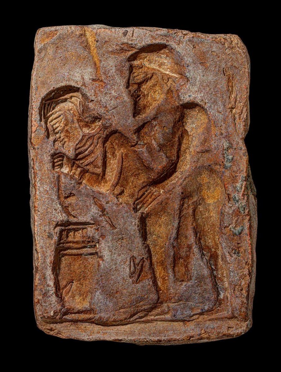 ensi_gudea's tweet photo. Mold for making ceramic plaques depicting an erotic scene, Isin-Larsa/Old Babylonian periods, 2000-1600 BC

The woman drinks beer from a reed straw whilst engaged in a sexual act. https://t.co/Ds3fWD85OV