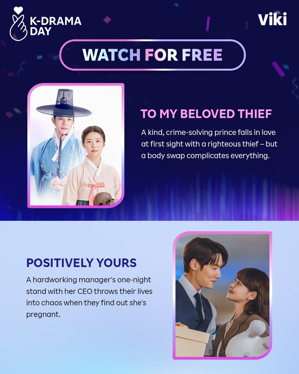 Viki's tweet photo. Today's the day 🩵 Celebrate #KDramaDay on #Viki with 10 of our hit shows – available to stream now for free!
*Free for a limited time in licensed regions. https://t.co/qC3ZcgKl6m