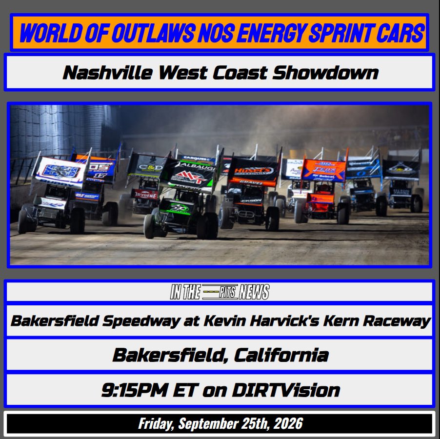 InThePitsNews's tweet photo. Friday Night’s Lights

The ARCA Menards Series determine their championship with a season finale at Kansas, while High Limit get their first opportunity on-track at Eldora for the #4Crown. And the Outlaws take the Kern County as their West Coast Swing winds down. #ARCA #WoO https://t.co/k35TSAgJ6O