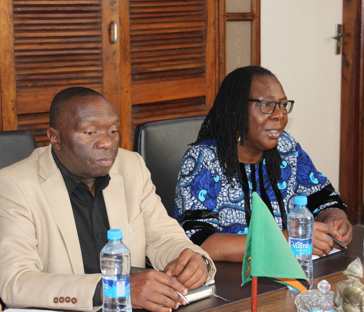ZambiaMFAIC's tweet photo. At Charter House today, Ms. Margaret Miyoba, Permanent Secretary for Administration, received Dr. Martha Muhwezi, Executive Director of the Forum for African Women Educationalists (FAWE)-  Africa.

Read more below;
https://t.co/mR59F0Ua14

#BilateralCooperation 
#GrowZambiaAgenda https://t.co/e2cXmI28El
