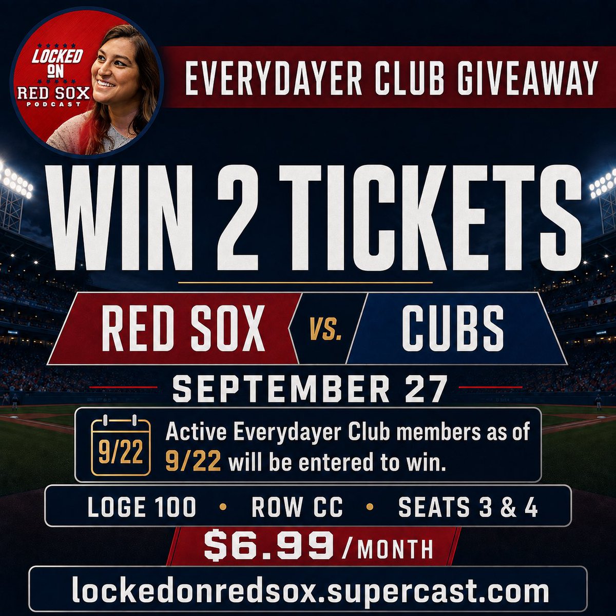 gabbymaljanian's tweet photo. Congratulations to @tbryantmusic for winning this ticket giveaway! The weather of course got in the way and created chaos with this series, but be sure to subscribe to the Locked On Red Sox Everydayer Club to be automatically entered into the drawing for the next ticket giveaway! https://t.co/wRhtU4zg6O