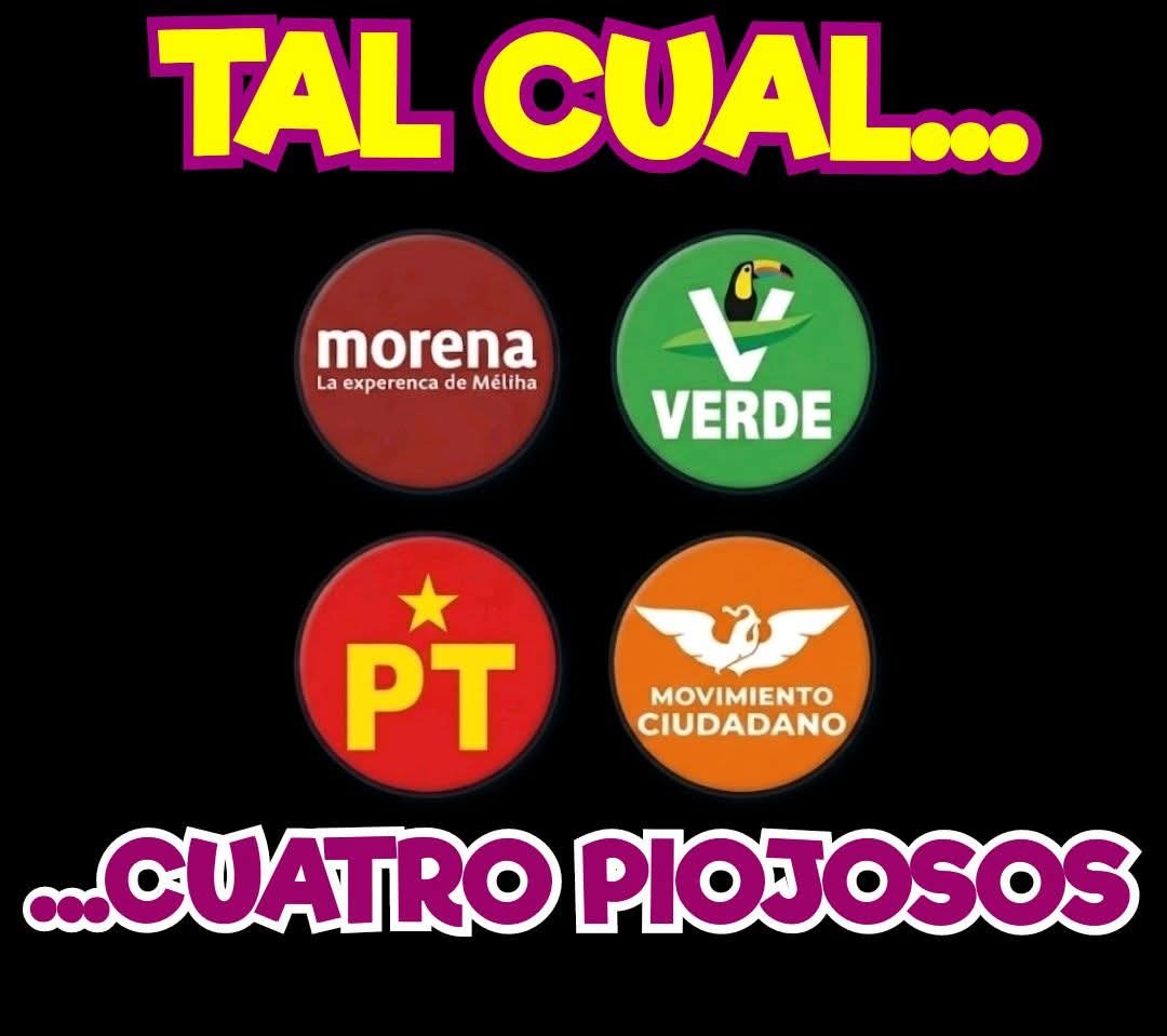 GuillermoJB's tweet photo. @alarcondibujos @CibernautasPVEM @PTMexico Te faltaron los piojosos oportunistas y convenencieros de MC

Al Final, las cuatro PPPP:
Partidos, Piojosos, Parasitos, y  Pejependejos

Tal Cual...
...PIOJOSOS POLÍTICOS  (morena, PT, PVEM, MC), se necesitan para sobrevivir y ganar. https://t.co/YlAIeoH7Z4