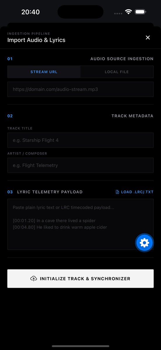 OlaBima_'s tweet photo. I wanted to understand how @Spotify -style synced lyrics actually work, so I built my own in React Native.
GitHub: https://t.co/ZeTJN1gHr4 
You can sync lyrics line-by-line or word-by-word, then play them back in real time.
🧵 A little more on how it works ↓ https://t.co/qoR8ZP9Rd5