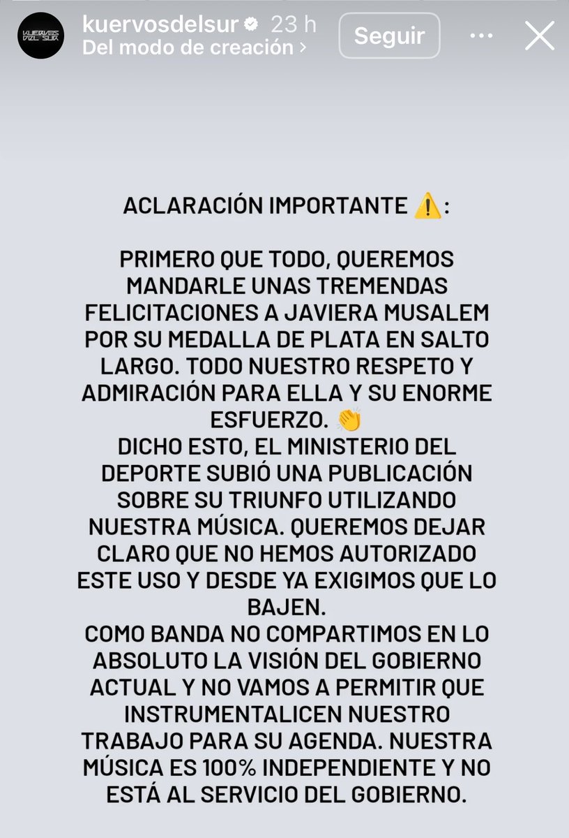 hernan_sr's tweet photo. La banda chilena “Kuervos del sur” se suma a la cantante cami y también le exige al ministerio del deporte que bajen una historia de Instagram con su música. 

Nunca en l vida había visto a un gobierno tan funado como el de Kast. 

👇 https://t.co/Jt8Ayk8HzW