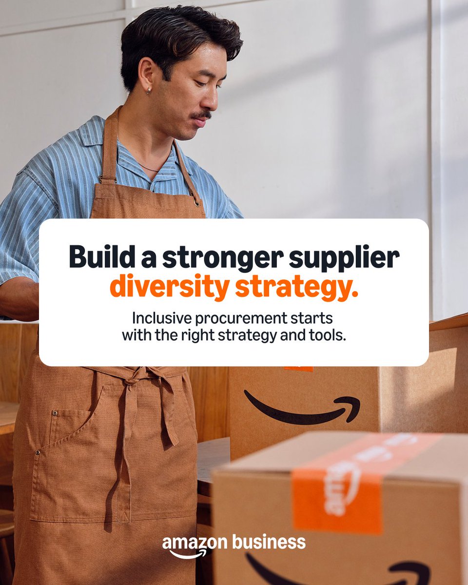 AmazonBusiness's tweet photo. A resilient supplier network leaves room for more voices.

Better visibility and data can help procurement teams put supplier diversity goals into everyday practice while making it easier for employees to purchase responsibly.

Learn more: https://t.co/a4NRLhV4UA https://t.co/7ovVz2zOur