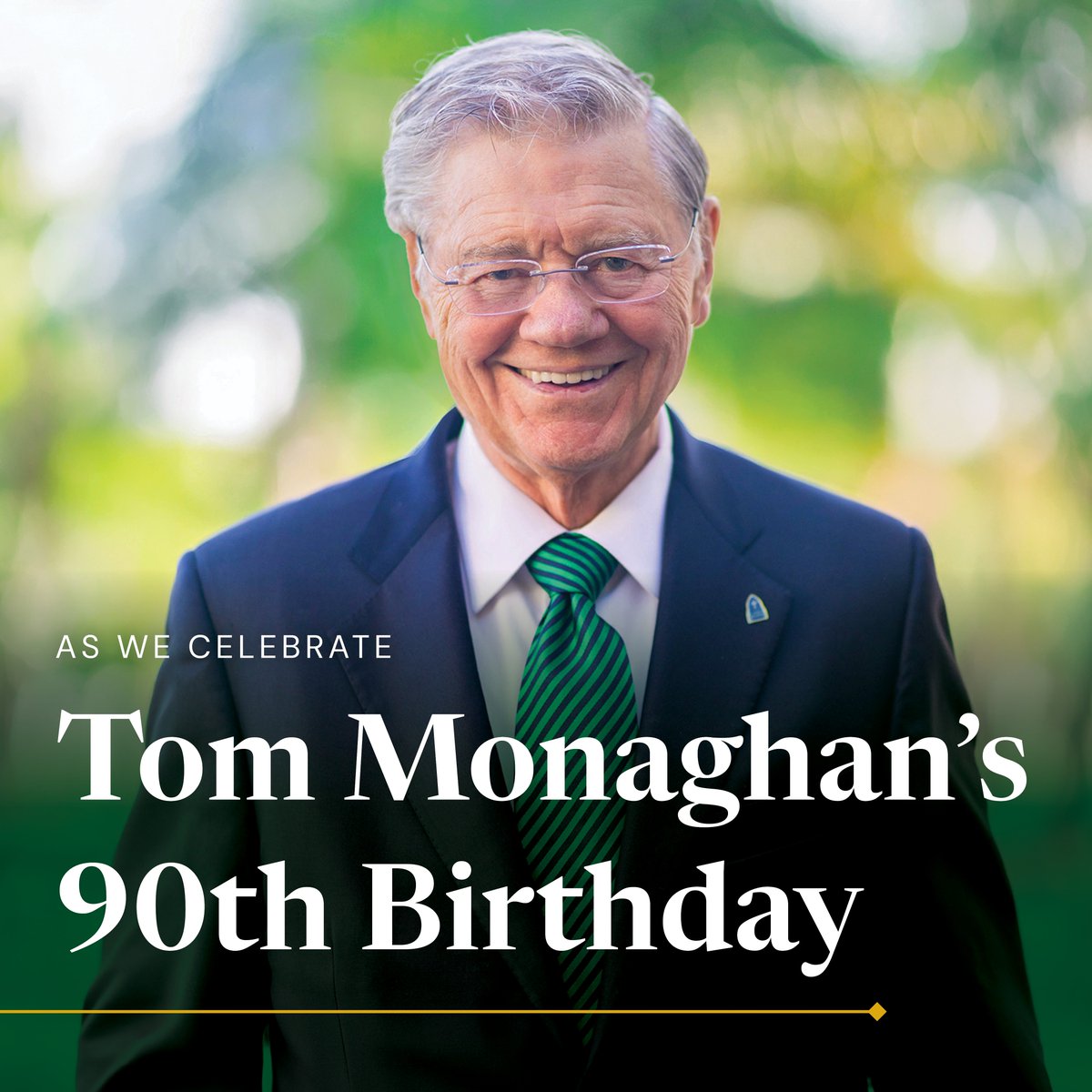 avemariauniv's tweet photo. Tom turns 90! 🥂 Join us for a Toast to Tom, celebrating the 90th birthday of AMU Founder and Chancellor Thomas S. Monaghan, with keynote speaker @JonathanRoumie. Saturday, Jan. 30, 2027, at The Ritz-Carlton, Naples. Seating is limited; reserve yours today. https://t.co/dv5cncdgxz