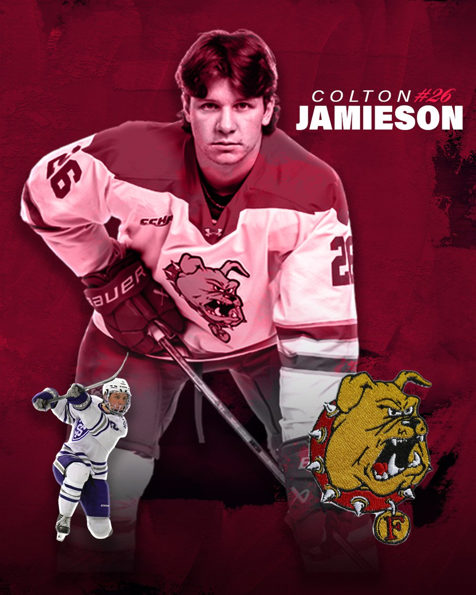 FerrisHockey's tweet photo. MEET THE DAWGS! Sophomore defenseman Colton Jamieson will take the ice wearing #26 this season for the Bulldogs! https://t.co/VgiKUlbAdO
